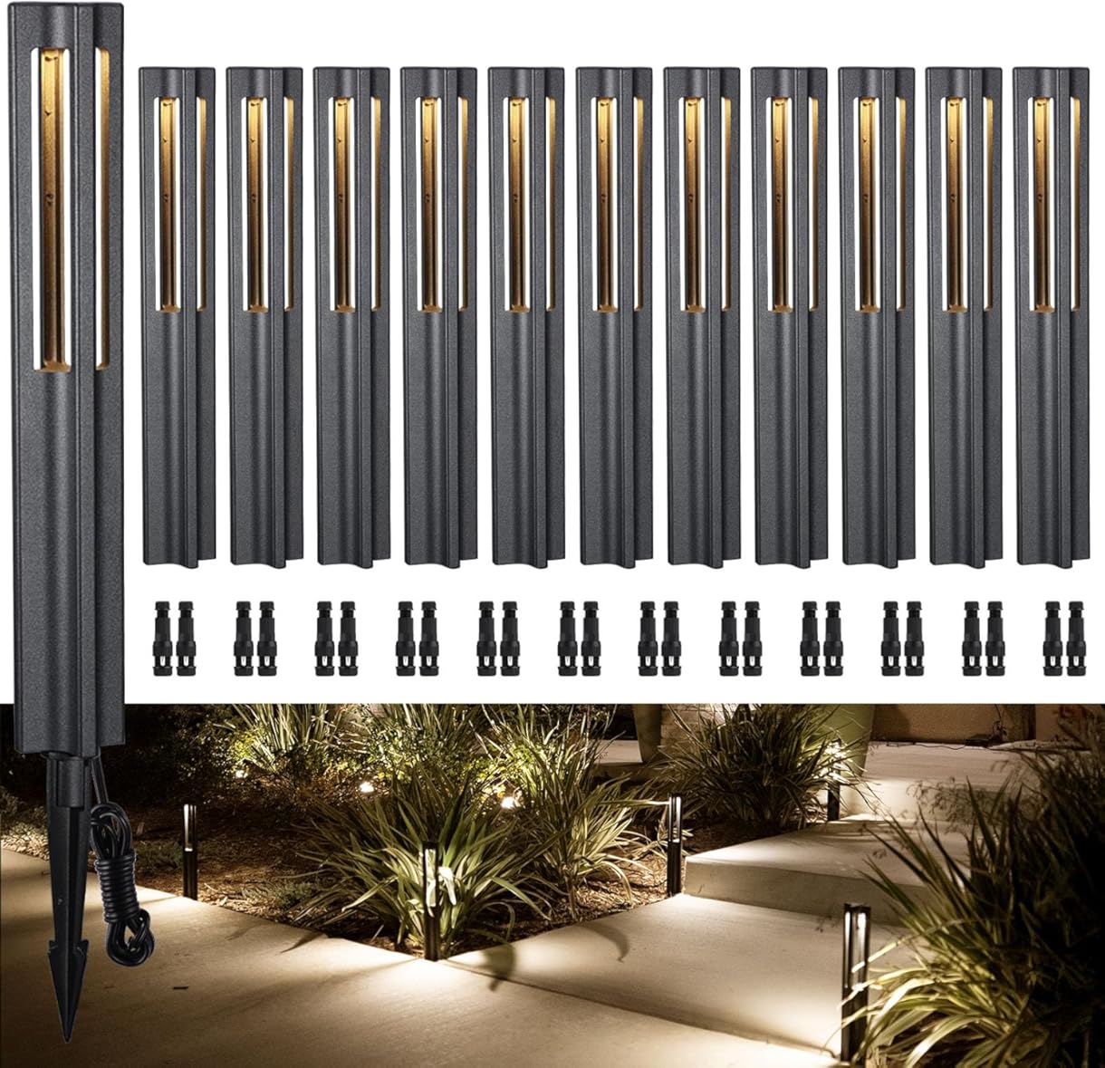 LEONLITE 12-Pack Low Voltage Path Lights, 3W LED Landscape Pathway Lights, Outdoor Landscape Lighting for Driveway, Garden, Aluminum, 12-24V AC/DC, ETL Listed, IP65 Waterproof, 3000K Warm White, Black