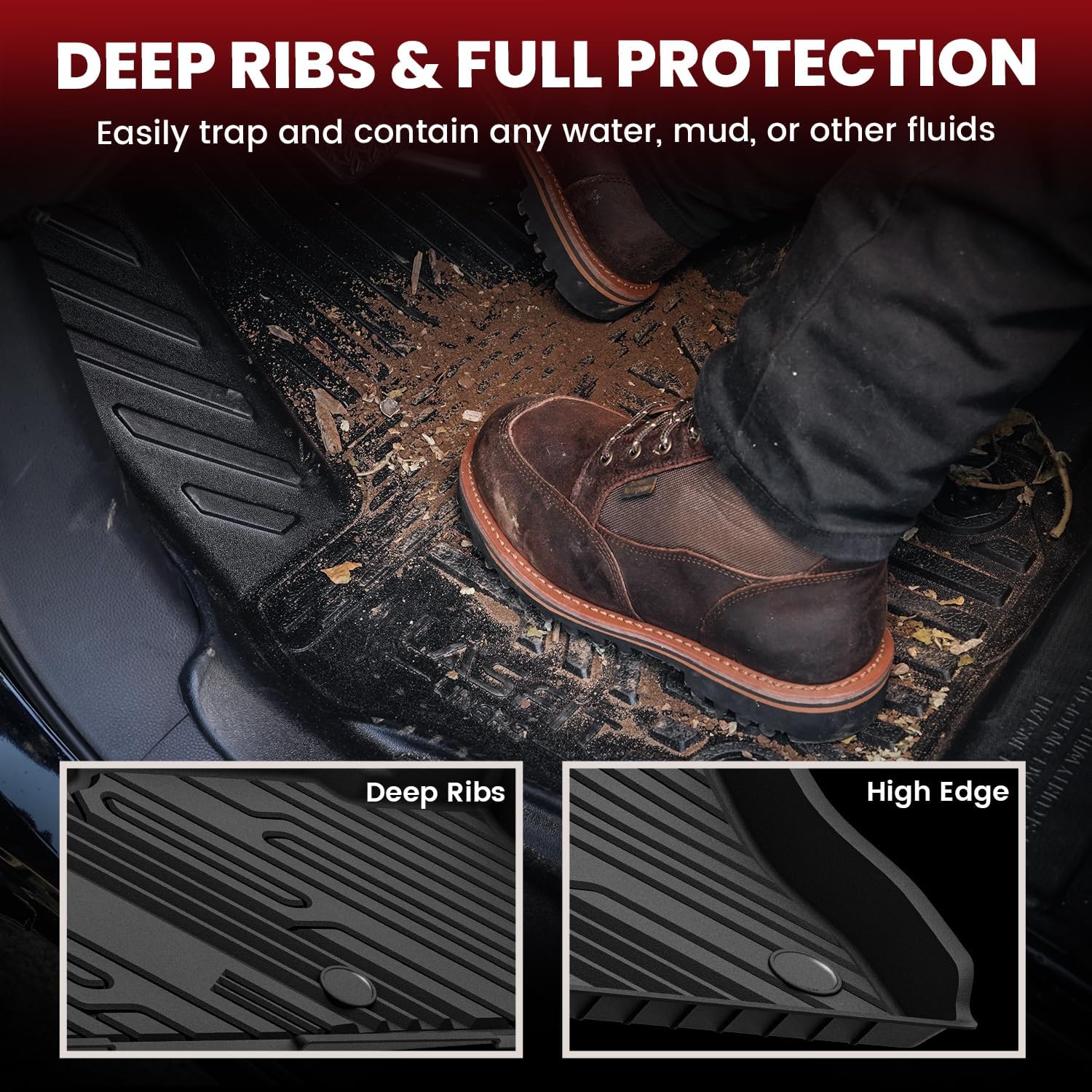 LASFIT Floor Mats for Ford Explorer 2020-2021 6 Passenger TPE Custom Fit All Weather Protector Anti-Slip Floor Liners, 2021 2020 Explorer 6 Seats Accessories, 1st 2nd & 3rd Row, 4pcs Black