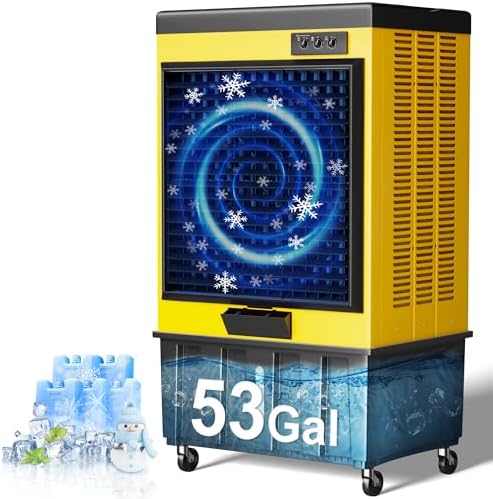 MEPTY 70IN Portable Swamp Cooler, 14715CFM Evaporative Air Cooler, 53Gal Tank with Continuous Auto Fill, 120°Oscillation, 3Speed Evaporative Cooler for Outdoor Patio, Garage, Factory Use