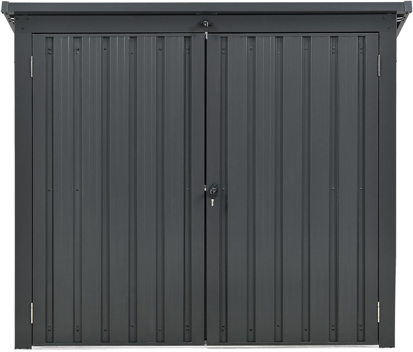 Hanover Outdoor Storage Shed for Trash and Recyclables, Pent Roof, Galvanized Steel, 2-Point Locking System, Stores 2 Trash Cans, 3.3-Ft. x 5.2-Ft. x 4.4-Ft., Dark Gray Trash Can Storage