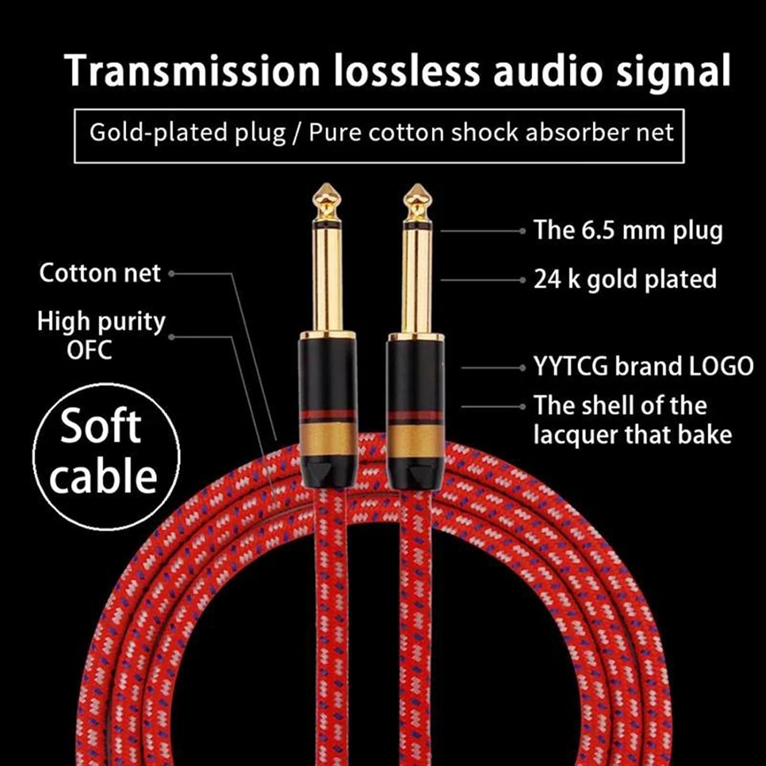 Guitar Audio Cable Aux Guitar Cable 6.5mm to 6.5mm Jack Cable for Stereo Guitar Mixer Amplifier 6.35mm Aux Cable Metal Shell(5m)