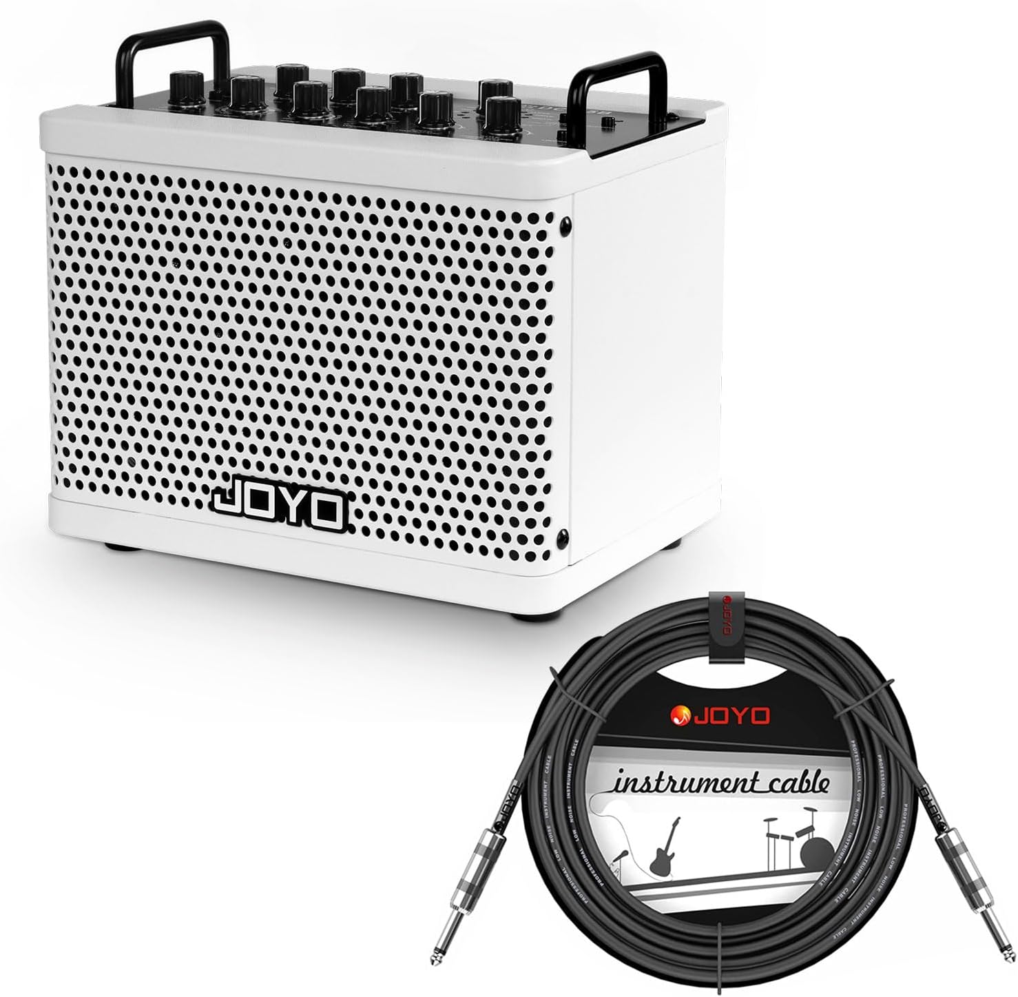 JOYO DC-15B Digital Guitar Combo Amp with Built-in Effects & Drum Machine CM-04 15ft Premium Noise-Free Cable Bundle,15W Portable Amp, 8 Amp Voicings, Bluetooth