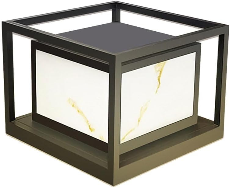 Black Pillar Lamp Post Light Modern Post Lights for Outdoor with Pier Mount Base Square Deck Column Caps Lamps with Imitation Marble Large Pillar Lights Fixture for Outside Yard Garden