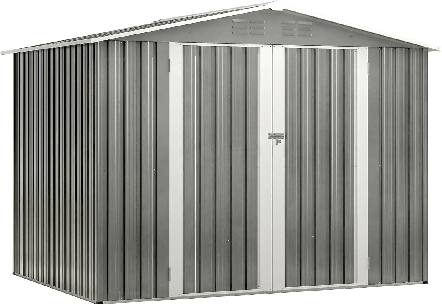 GOWE 8 x 6 FT Outdoor Waterproof Garden Tool Storage Sheds with Metal Foundation with Floor Frame, Tool Shed with Lockable Hinged Doors & Air Vents, Storage House Waterproof for Backyard, Lawn, Gray