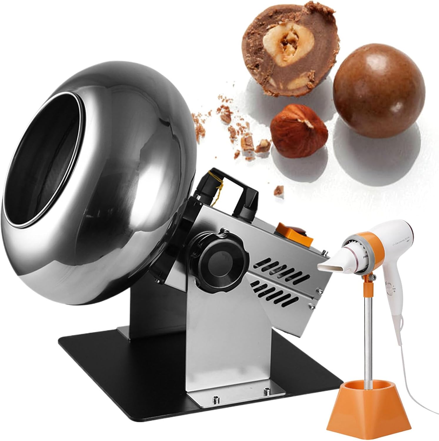 Sugar Coating Chocolate Polishing Machine | Electric Nuts&Food Drum Mixer | Chocolate Panning Machine | Stainless Steel Pot Body 320mm & Output:1-3kg/Time & Adjustable Angle/Speed