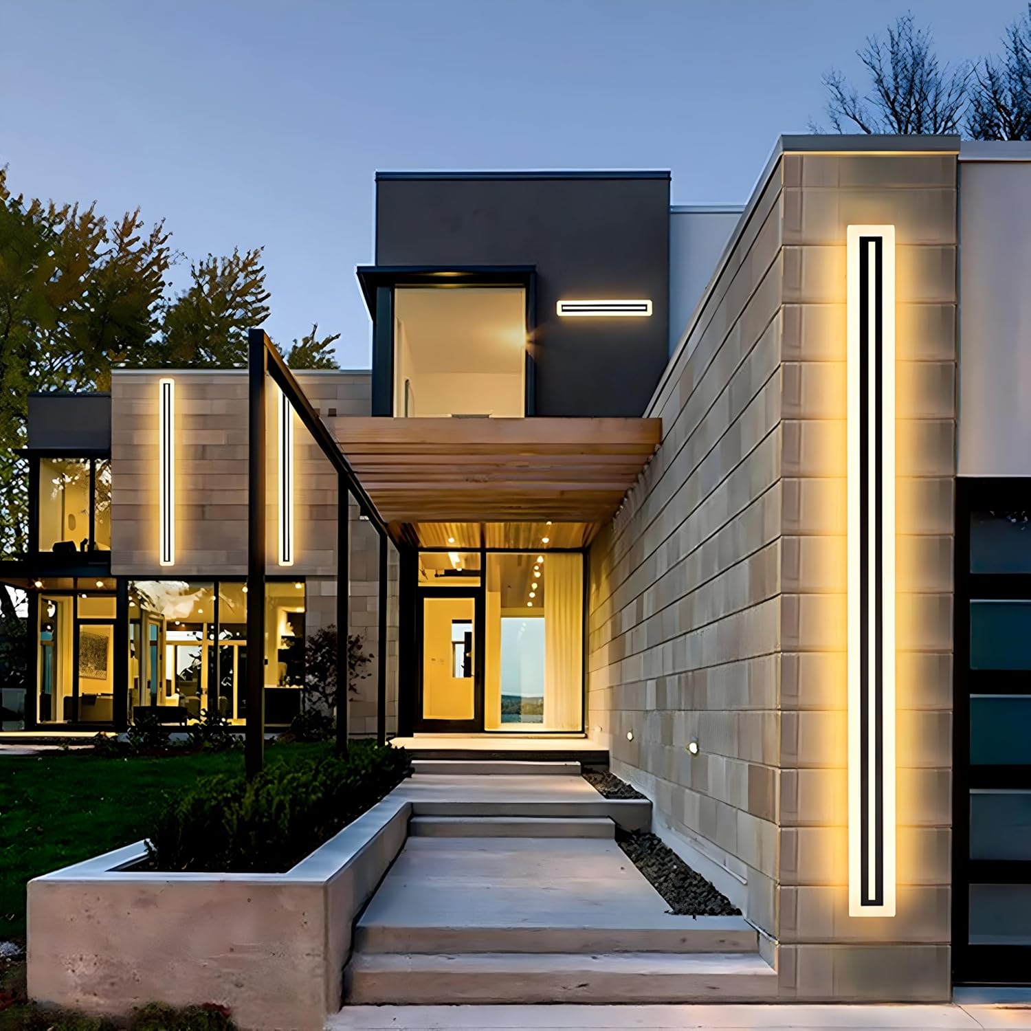 2 PACK-39inch Long Outdoor Modern LED Wall Light,Waterproof IP65 Warm White 110V led Wall Mount Lighting Fixture Rectangular Black Elegant Frosted White Acrylic Anti Rust.