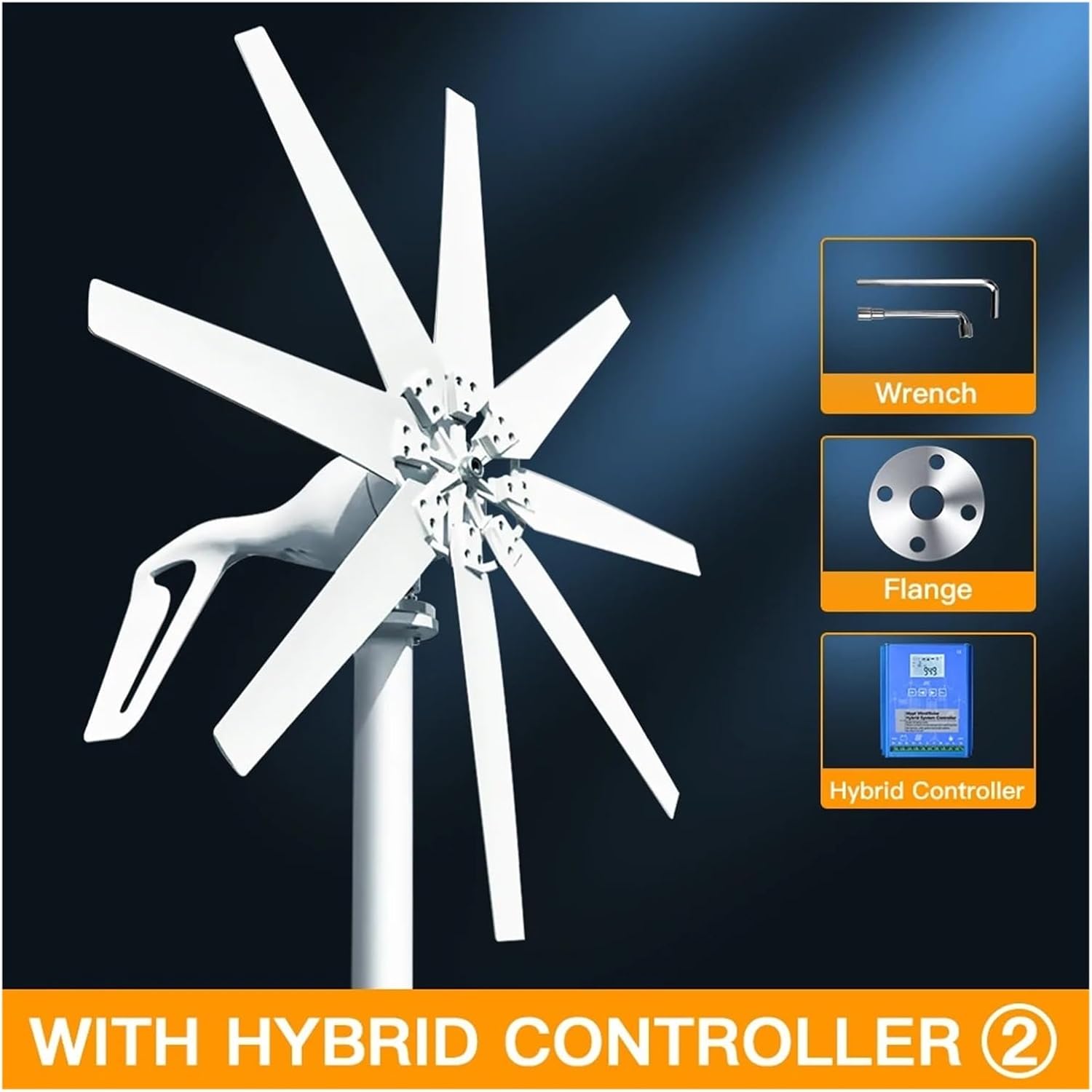 1000W Horizontal Wind Turbine Generator Kit 12V/24V/48V Low Noise Wind Turbine Kit with MPPT Controller Low Starting Speed for Home(Model3,24V_1000W)