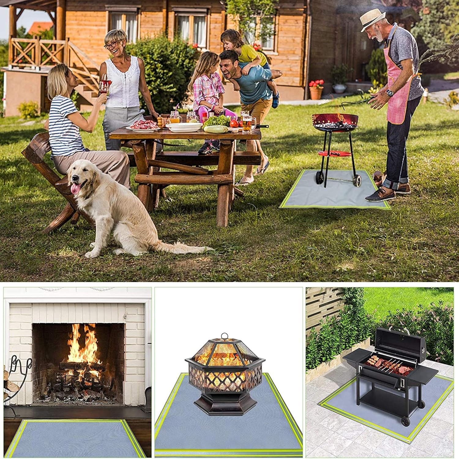 Fire Pit Mat, Grill Mat Deck Protector, Fire Pit Heat Resistant Mat, 3 Layers Fire Pit Pad Ember Mat, for Chiminea, Bonfire, Stove, Outdoor, Grass, Floor,59 * 67 inch /1.5 * 1.7m