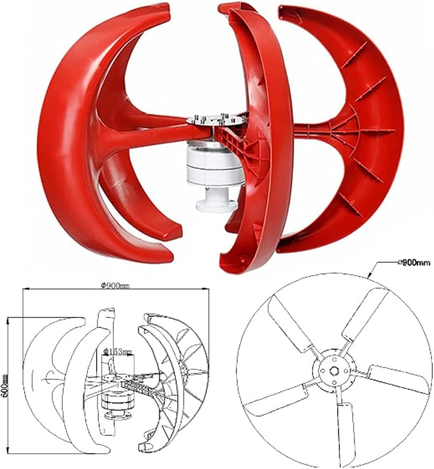6000W Vertical Wind Turbines Generator Wind Turbine Generator Kits Lantern 5 Blades Kit, Permanent Magnet Generator Wind Turbine 48V 24V 12V with MPPT Controller for Home Boat Camping (220V)