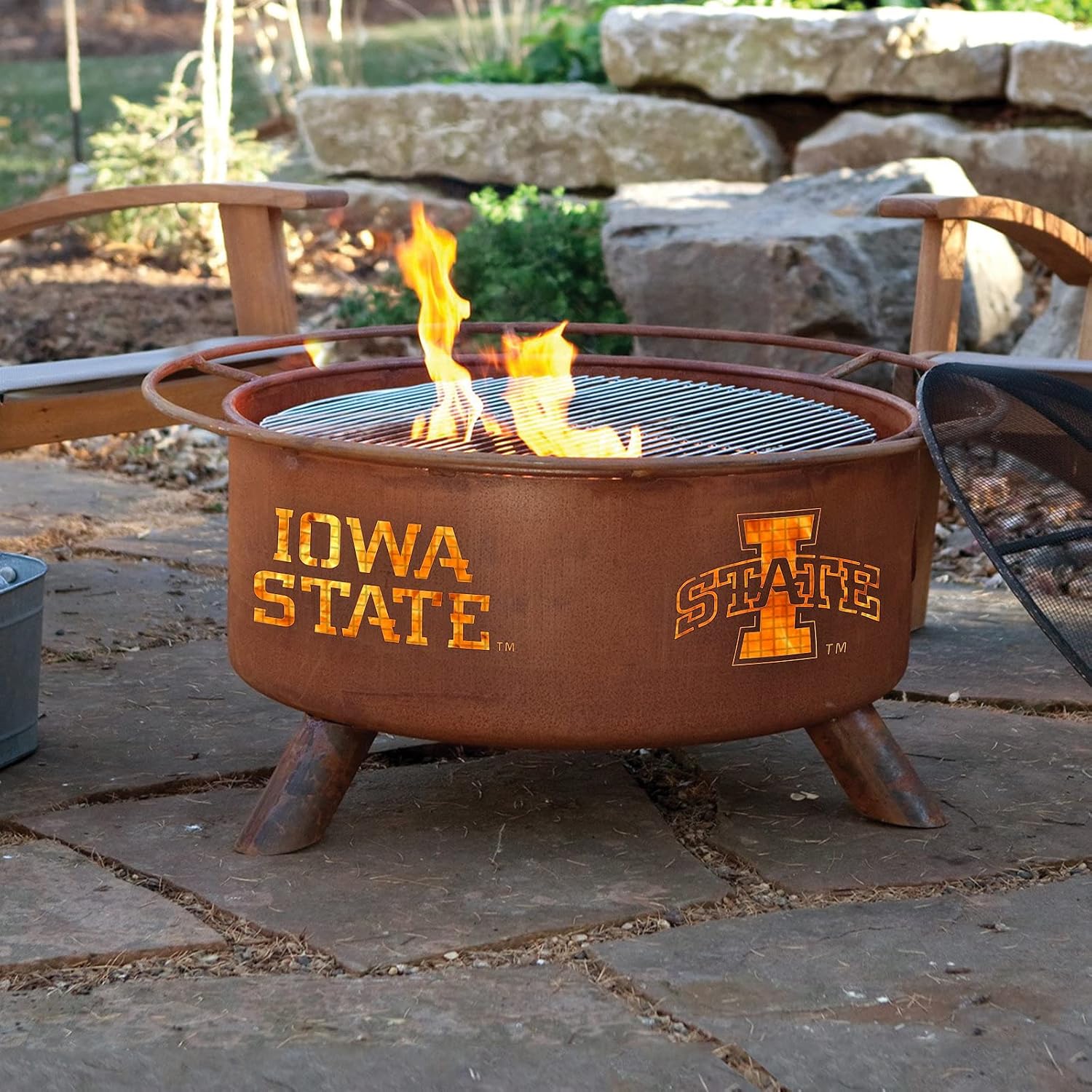 Patina Products F247 Iowa State Steel Outdoor Fire Pit - 24 x 24 x 11 inch - Natural Rust Patina Finish