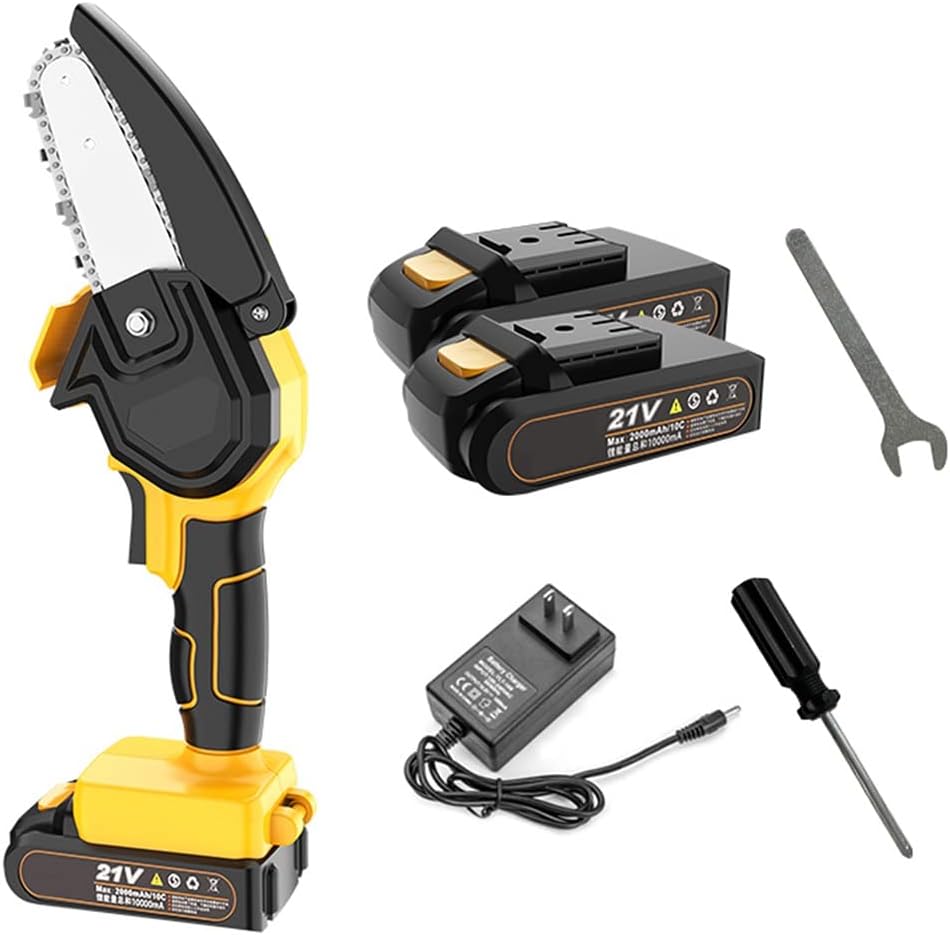 Mini Chainsaw Cordless, Battery Powered Chain Saws 4-Inch, Handheld Chainsaw Rechargeable, Electric Mini Chainsaw for Pruning Trees Wood Cutting Logging (Battery *1 : 10000mAh)