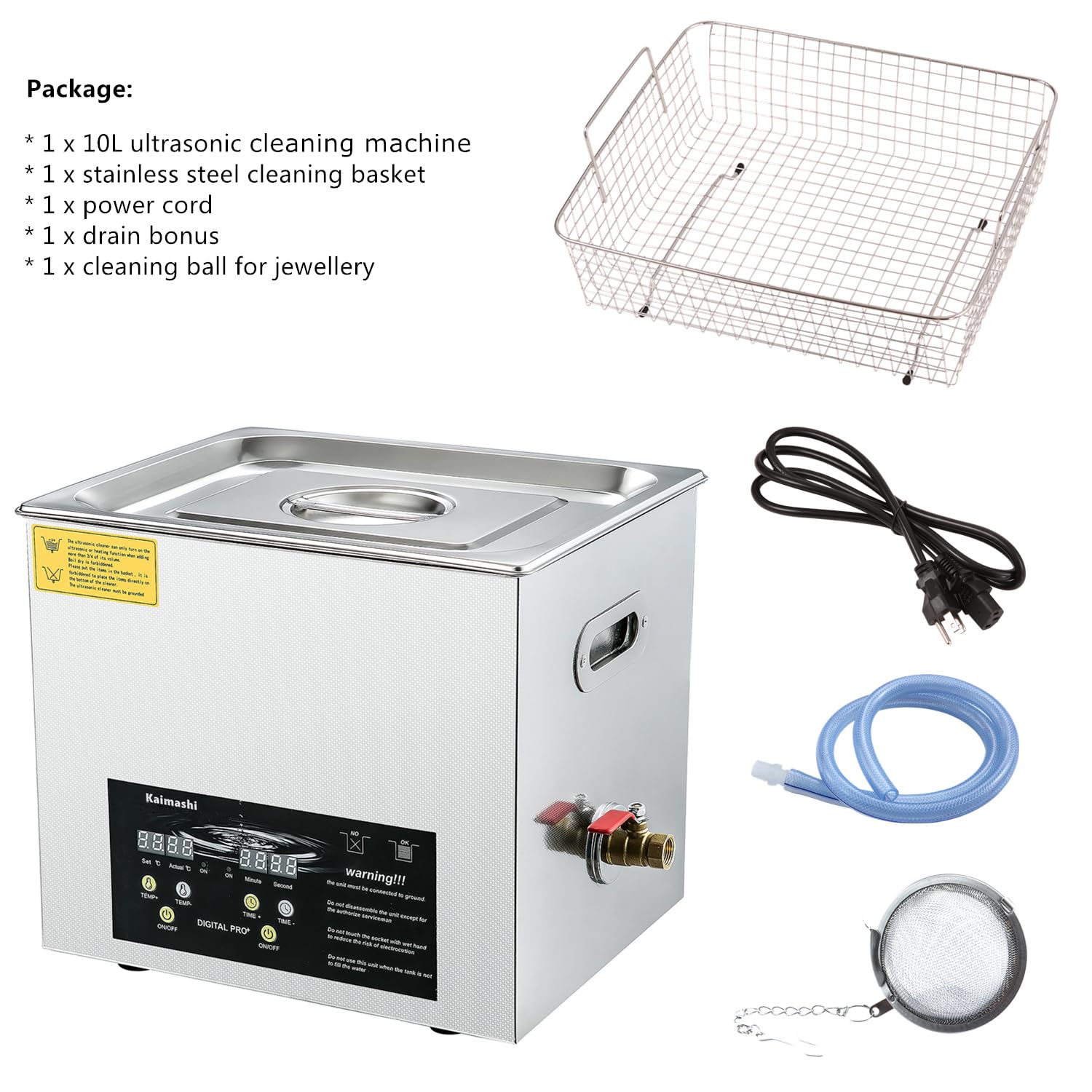 Professional Ultrasonic Cleaning Machine 10L with Digital Timer and Heater, Stainless Steel Ultrasound Cleaner for Cleaning Circuit Board Parts Dental Instruments