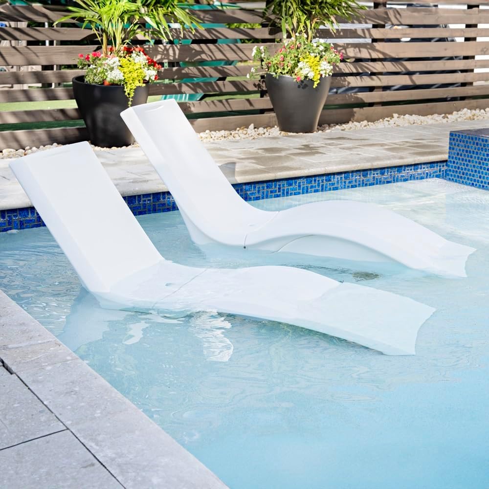 Step2 Vero Pool Lounger 2 Pack, Outdoor/Indoor Waterproof Patio Furniture, Pool Lounge Chairs, Use in Pools Up to 12 Inches of Water or Poolside Ledge, Made of Durable Plastic, Weighted, White