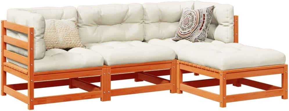 4 Piece Patio Sofa Set Wax Brown Solid Wood Pine,Versatile Outdoor Sofa Set: Relaxing and Inviting Modular Furniture for Patios and Gardens Patio Furniture Sets