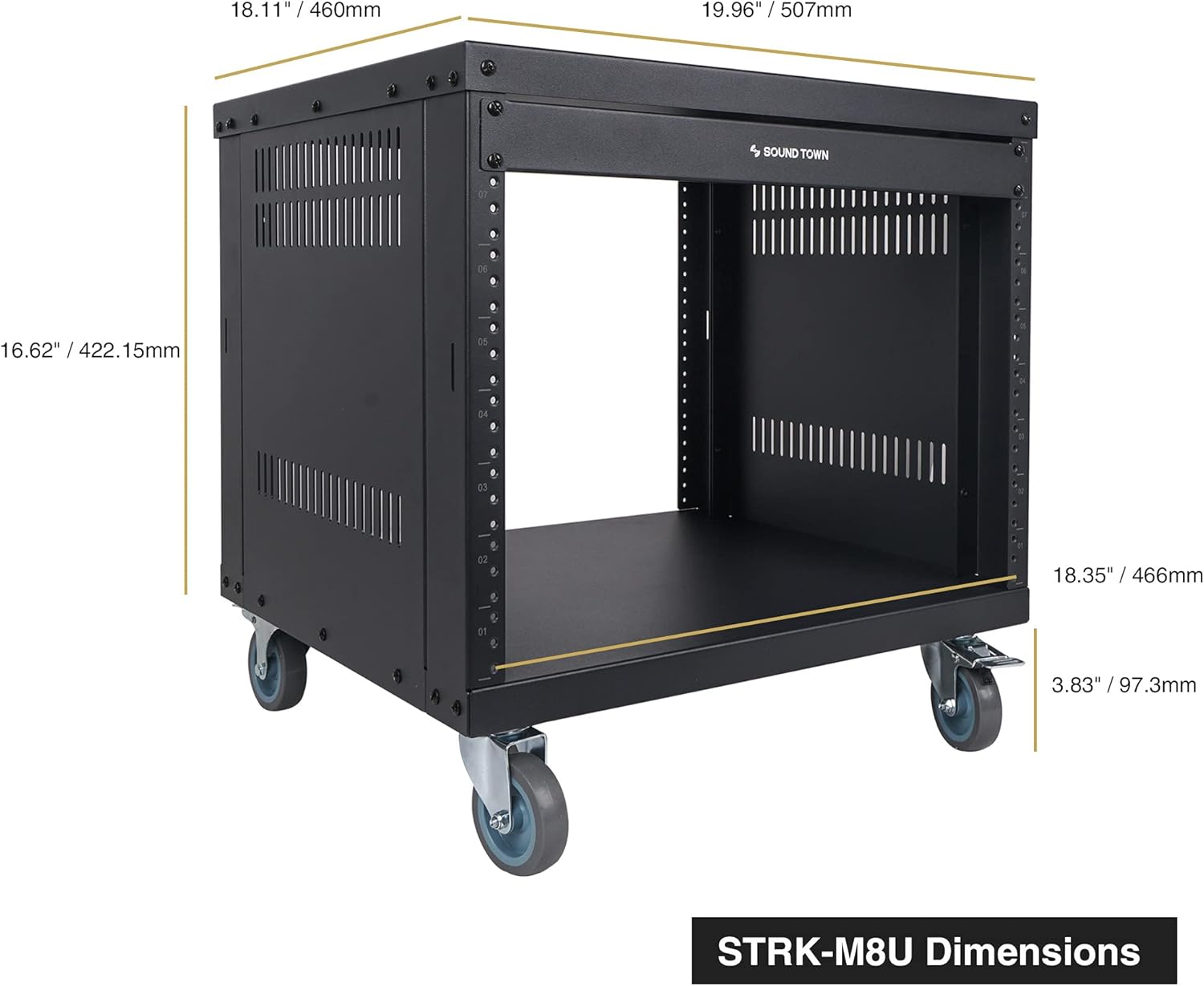 Sound Town 8U Universal Steel Rack, w/ 3