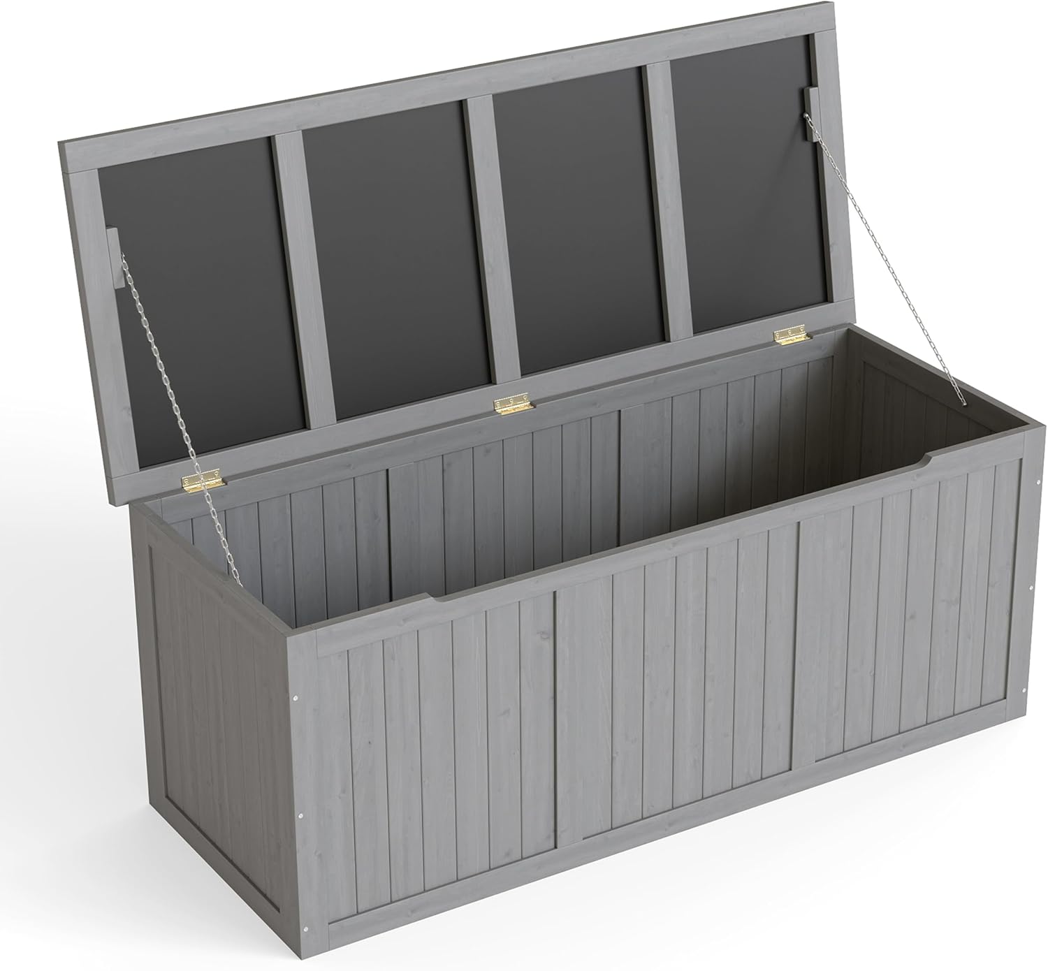112 Gallon Storage Deck Box - Outdoor Wooden Bench with Seat & Table Top, Weather-Resistant Cedar for Patio Cushions, Pool Toys, Garden Tools (Grey)