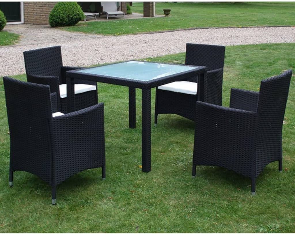 5 Piece Patio Dining Set with Cushions Poly Rattan Black Garden Furniture