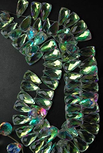 5 match pair, super finest hard to find, rainbow quartz feceted pyramid briolettes 15x8mm