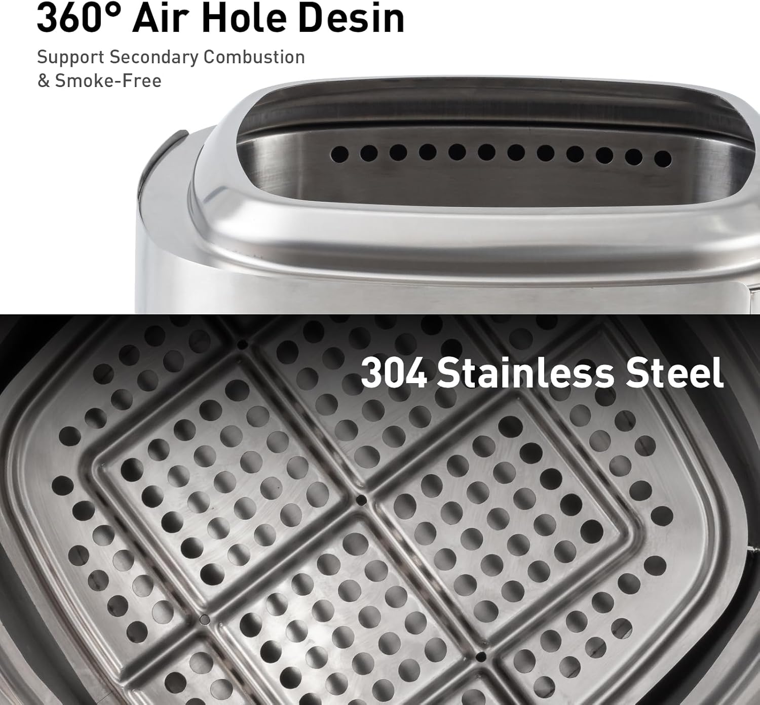 HOMPUS 17in Stainless Steel Portable Fire Pit for Outside, Smokeless Firepit, Wood Burning Lightweight Fire Pits & Outdoor Fireplaces with Removable Ash Pan & Bag