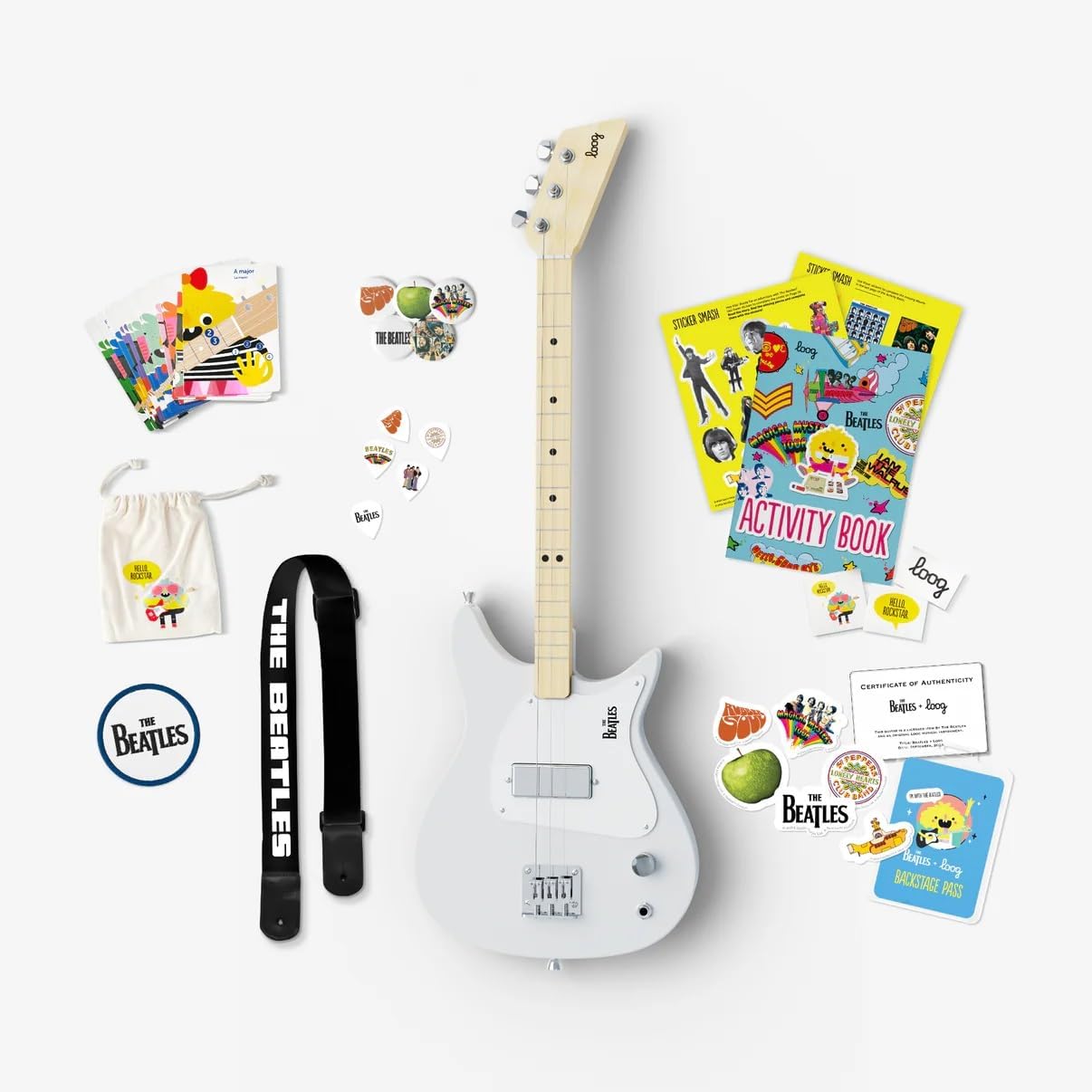 Beatles + Loog Electric Guitar for Kids Children 3 Strings Musical Instrument app and Lessons Included