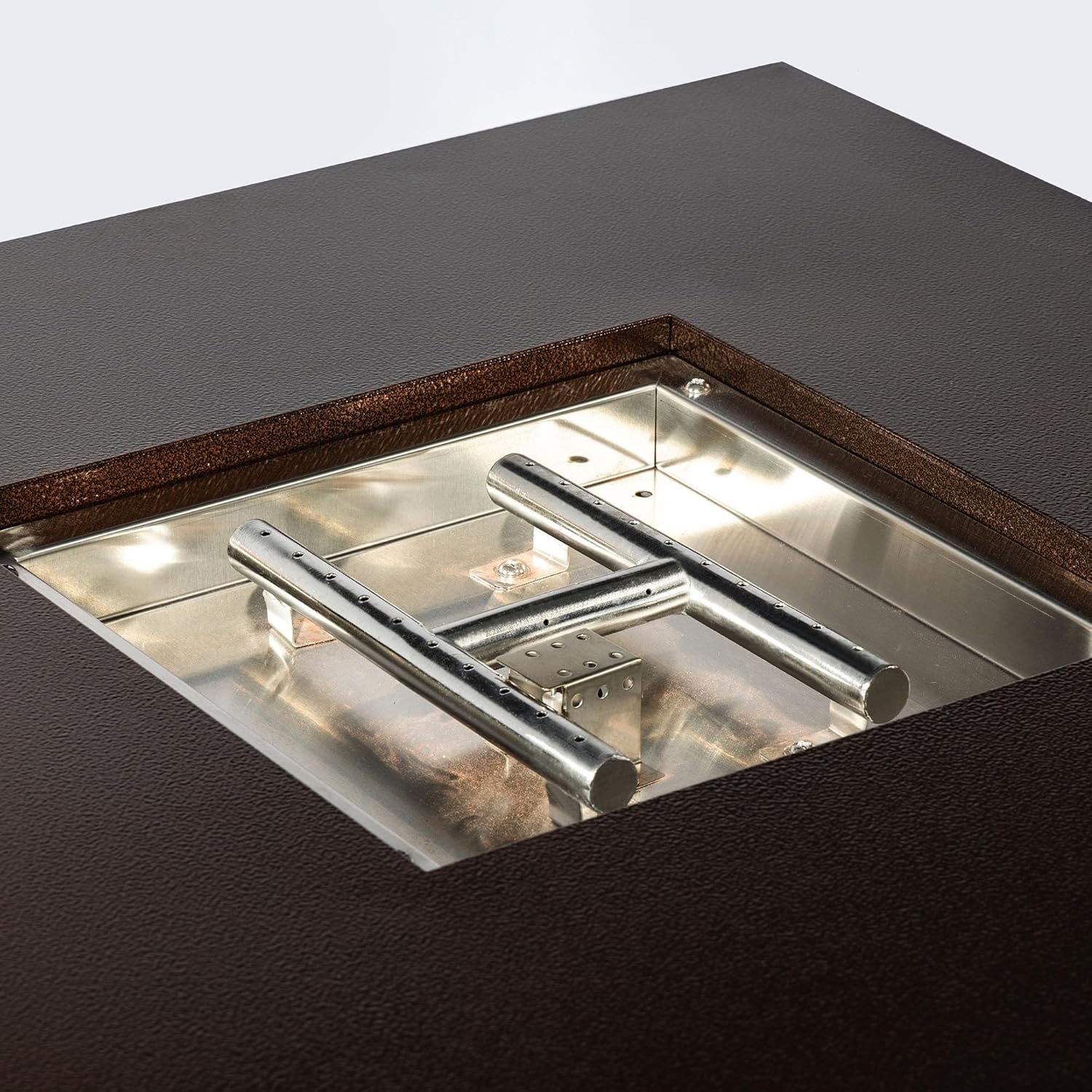 28 Inch Square Propane Fire Pit Table, 50,000 BTU Brown Steel Outdoor Fire Pit for Patio with Lid & Rocks, Portable Gas Fire Pits for Outside Deck, Garden Courtyard Camping Use, Only Table - W429