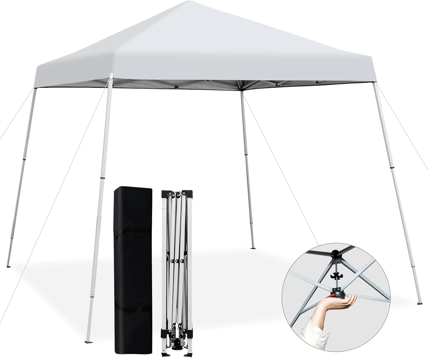 TANGZON 3 x 3M Pop Up Gazebo, Height Adjustable Instant Camping Party Tent Canopy with Slanted Legs & Carrying Bag, Outdoor Foldable Sun Shade Event Shelter (White, No Mesh Sidewalls & Sand Bags)