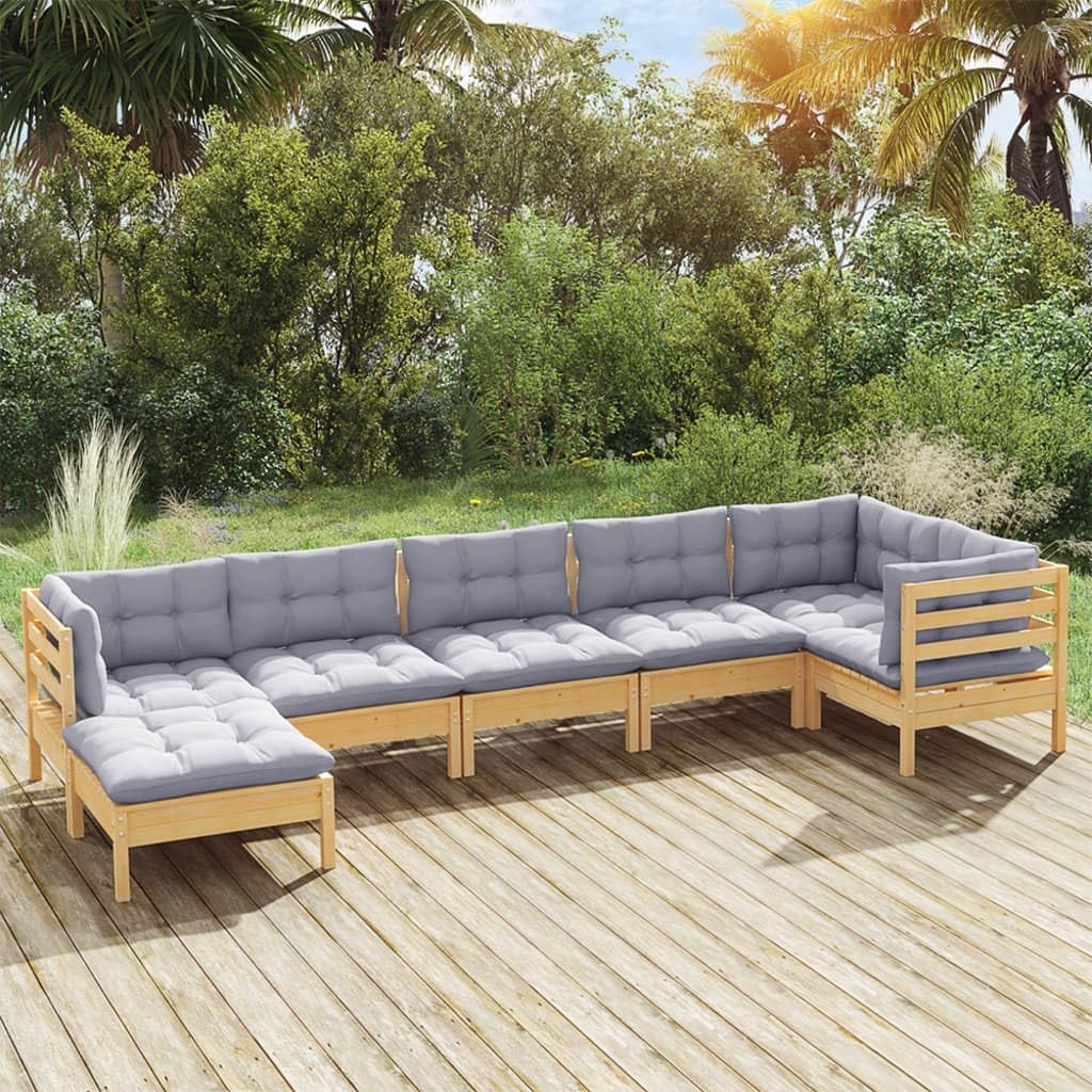 7 Piece Patio Lounge Set with Gray Cushions Solid Pinewood,Modular Patio Lounge Set with Cushions: Durable, Comfortable, and Versatile for Outdoor Living Patio Furniture Sets, Outdoor Furniture Sets
