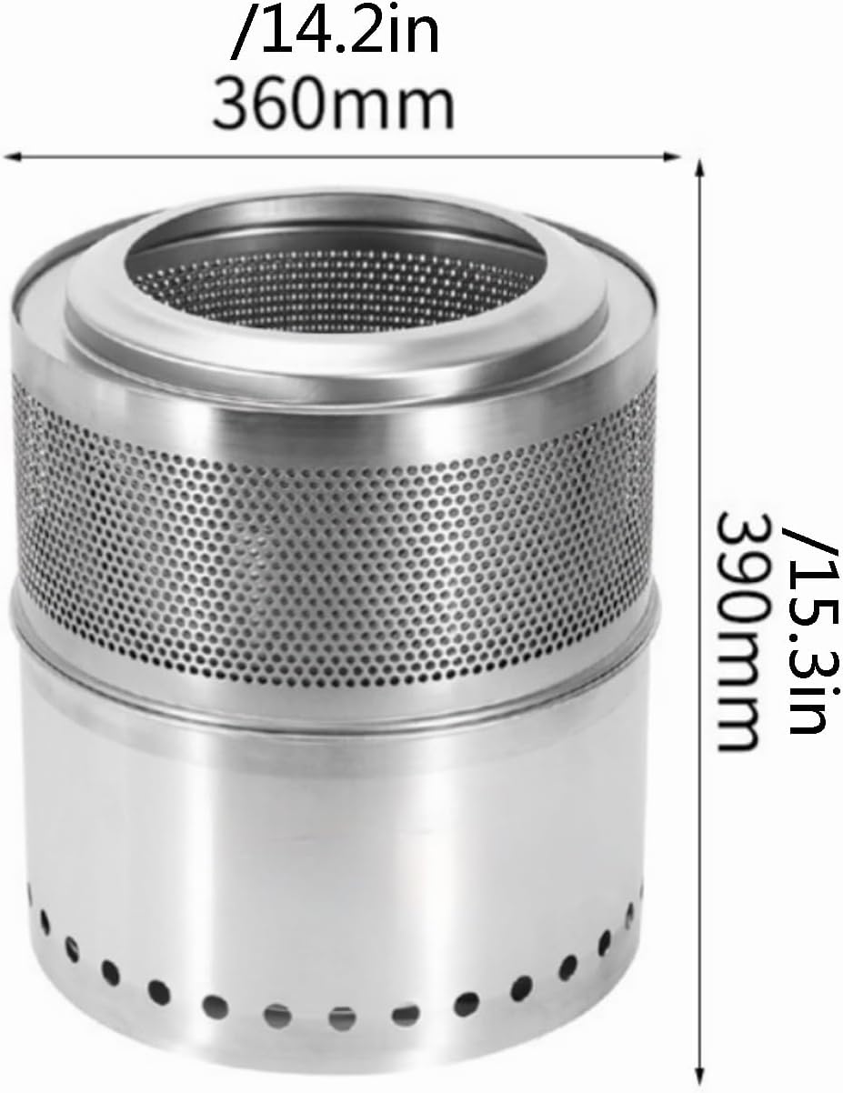 Outdoor camping incinerator，Household burning container，Stainless Steel Burn Barrel，Winter Wood stoves，Outdoors Fire racks,Heating stoves,Bedroom, living room, outdoor, park, yard(36cm/14.2in with mes