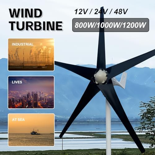 800W Wind Turbine Generator Kit - 12V/24V/48V, MPPT Controller, 5 Black Blades, Perfect for Home Roofs, Streets, and Outdoor Use - Efficient Renewable Energy Solution