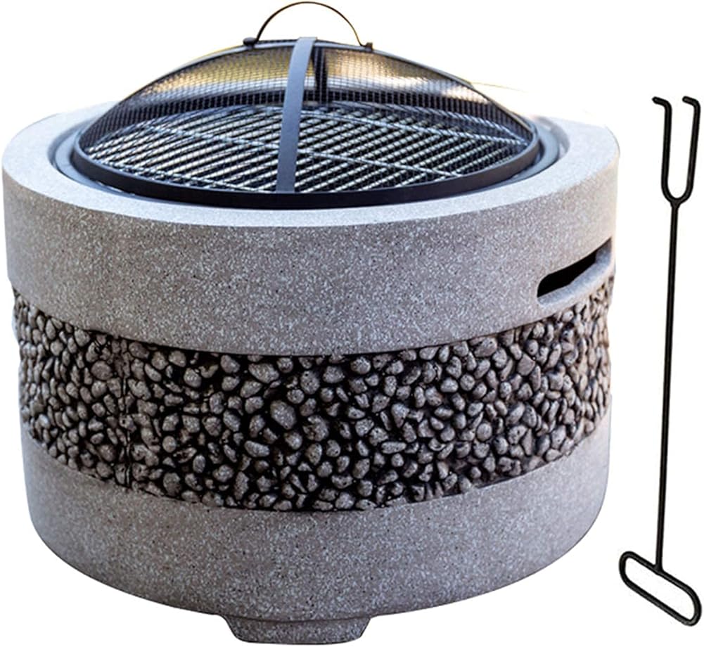 Small Firepit, Large 3 in 1 Fire Pit with BBQ Grill Shelf, Edging of Artificial Stone for Outside Patio, Decking, Lava Rocks