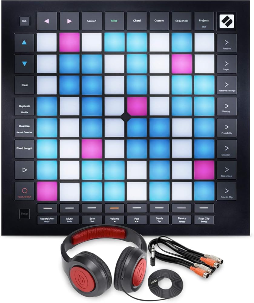 Novation Launchpad Pro MK3 MIDI Controller - Production & Performance Grid Instrument / Ableton Live 8x8 Grid 64 Backlit Pads w/ Basic Bundle - Samson SR360 Pro Studio Headphones and Xpix Midi Cable