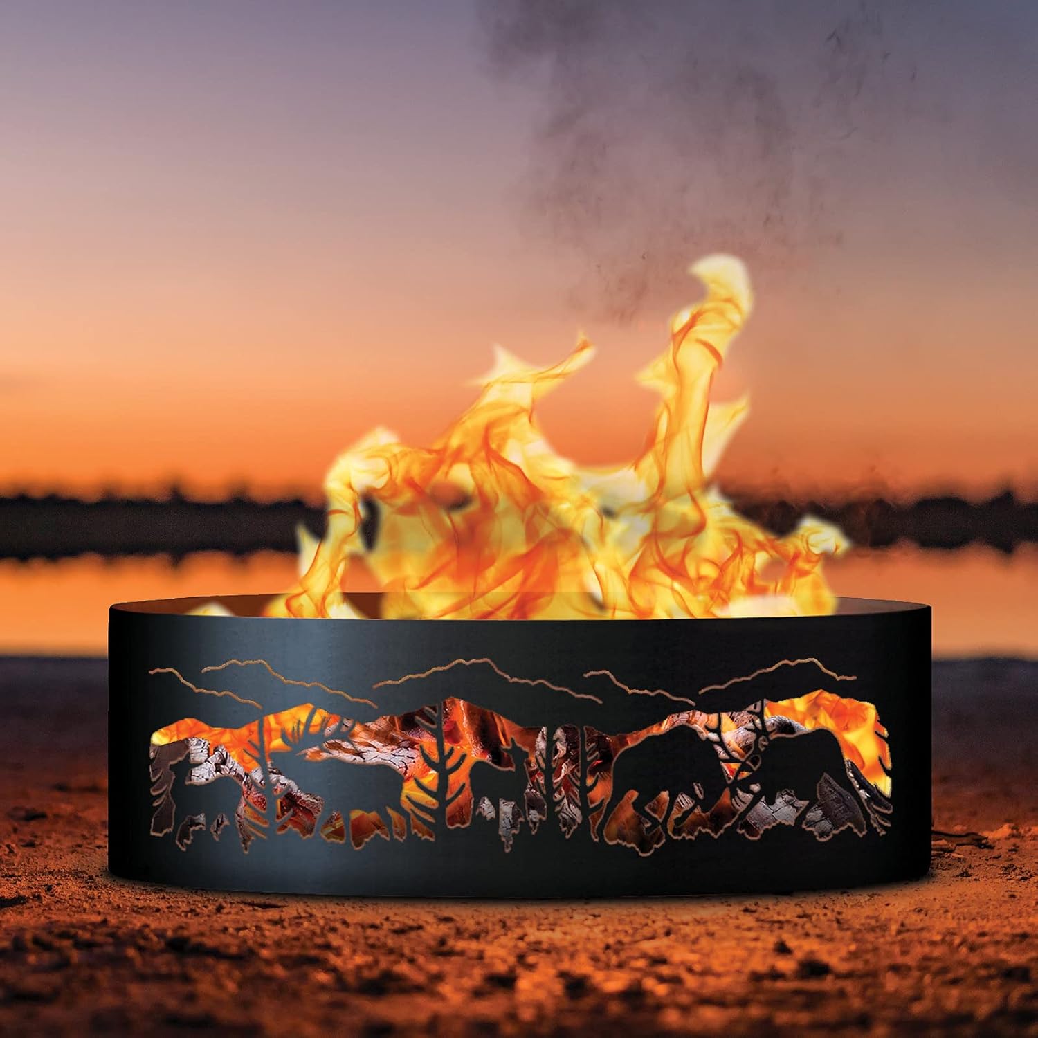 PD Metals FER00660 Fighting Elk Unpainted 12 in. Tall 60 in. Diameter Outdoor Fire Ring - 60 x 60 x 12 in. - Rustic Black Color