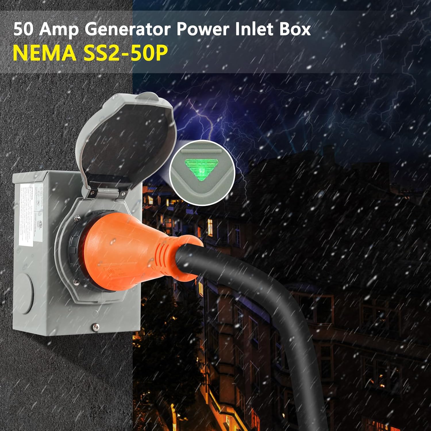 Finderomend 30 ft 50 Amp Generator Cord and Power Inlet Box Combo Kit, Pre-Drilled Generator Power Cord NEMA 14-50P to SS2-50R Extension Cord, for RV Truck Trailer Motorhome, 125/250 Volts