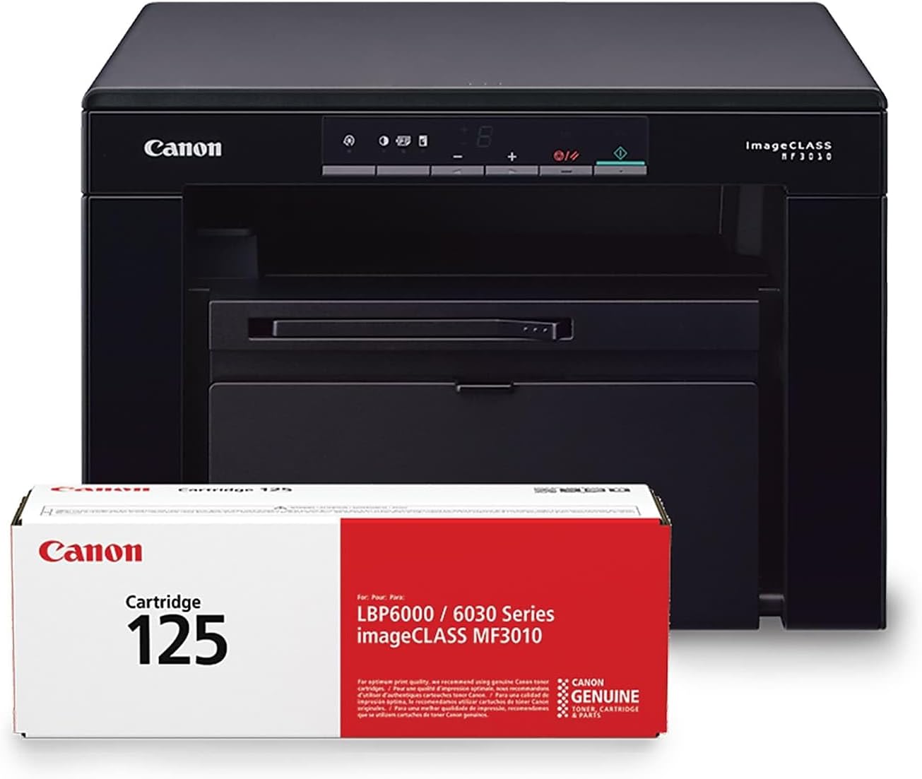 Canon imageCLASS MF3010 VP - Wired Monochrome Multifunction Laser Printer with Scanner, Copier, USB Cable Included, Up To 2,300 Page Toner Yield in Box, 19 PPM, Black