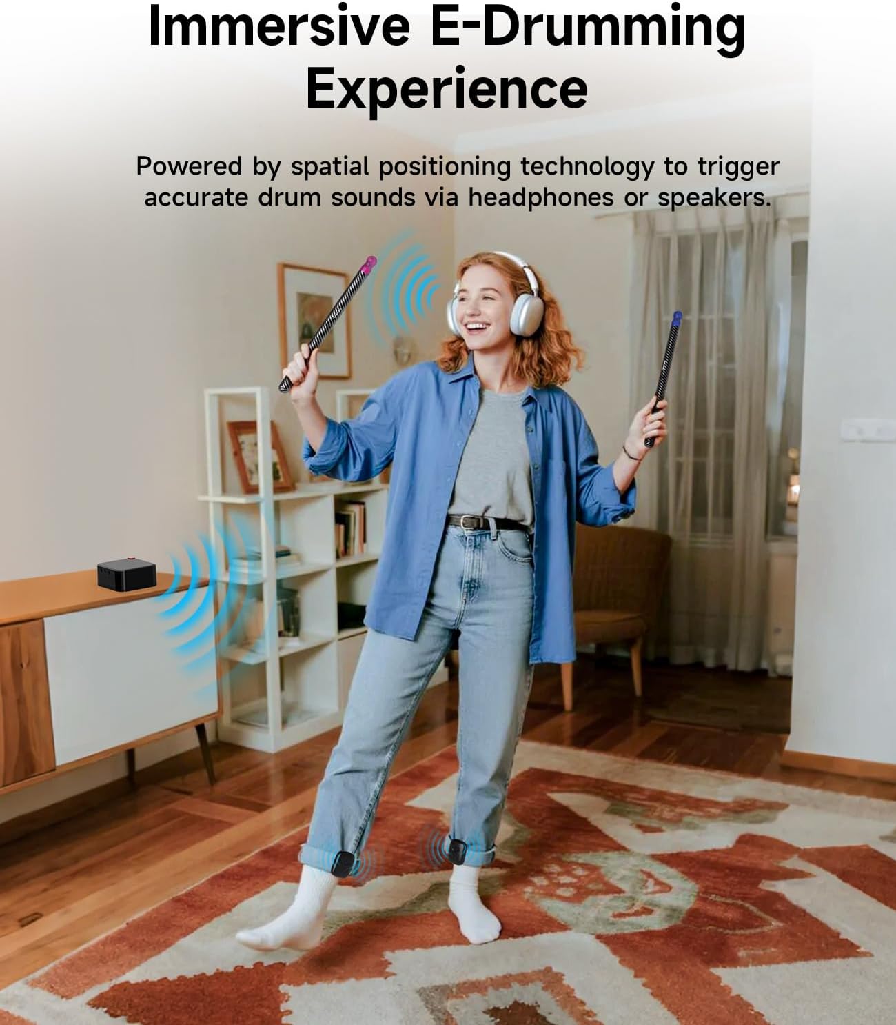 Upgraded Air Drumsticks with Speaker, Virtual Drum Sticks, Electronic Drum Set & Pedals & Bluetooth Adapter & 8 Sounds, 3D Motion Sensing RGB, for Home & Party Adults, Kids, Christmas Gift (Black)