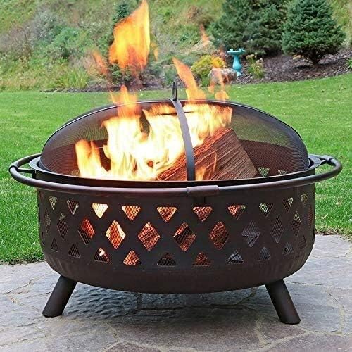 Fire Pits Outdoor Wood Burning Fire Bowl with Handles,Removable Metal Fire Basket with Fire Fork, Patio Garden Multifunctional Fire Pit for Heating/BBQ with Cover BBQ Cooking for Outside Camping