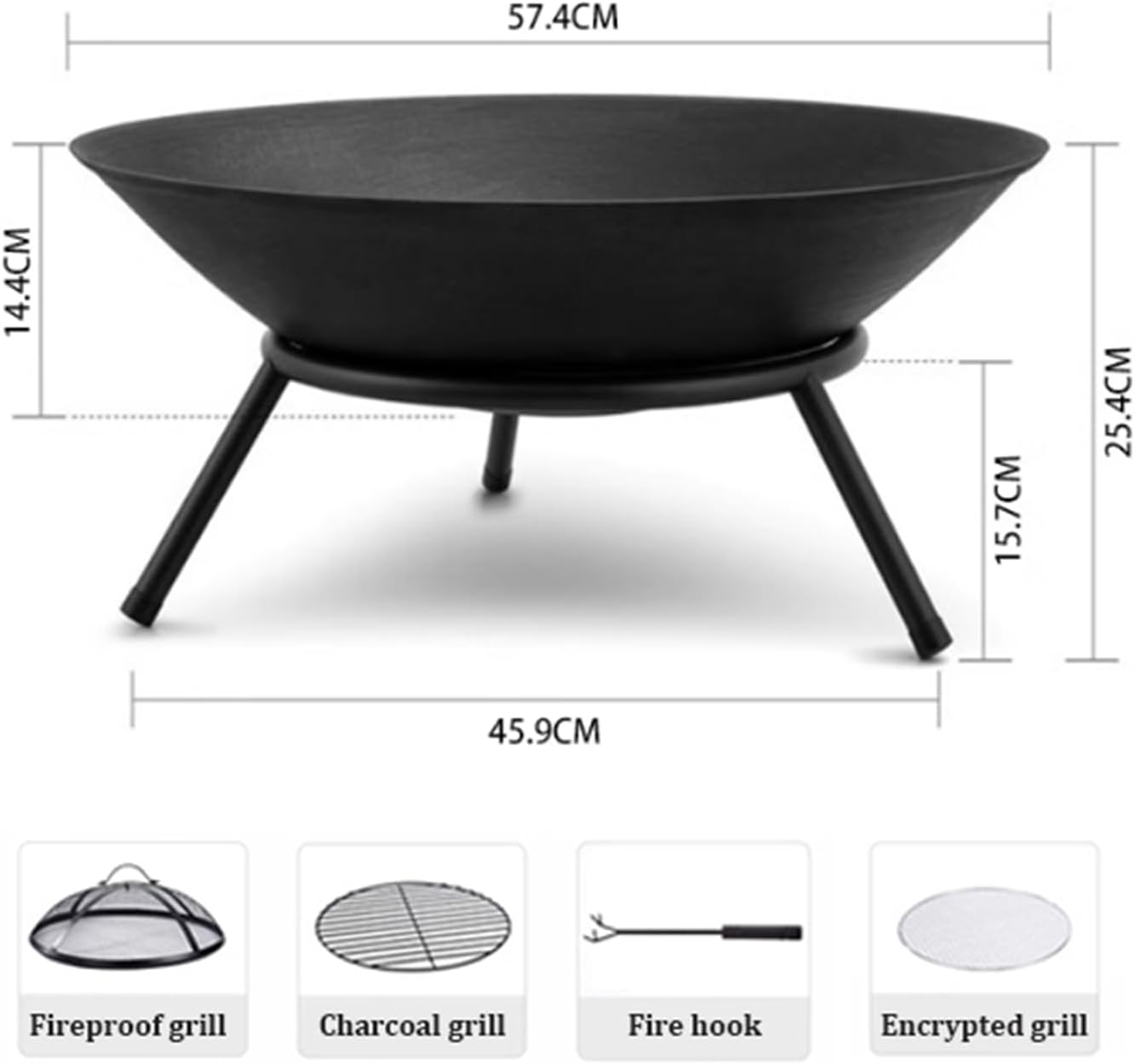 Outdoor Fire Pit with Grill, Firepit Bowl,Heavy Duty Wood Burning Firepit,Bonfire Fire Pit,Firepit Table Metal Outdoor Fireplaces,for Outside,Backyard, Patio,Bonfire,BBQ