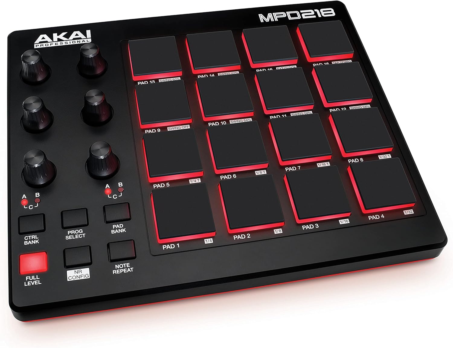 Akai Professional MPD218 - USB MIDI Controller with 16 MPC Drum Pads, 6 Assignable Knobs, Note Repeat and Full Level Buttons and Production Software