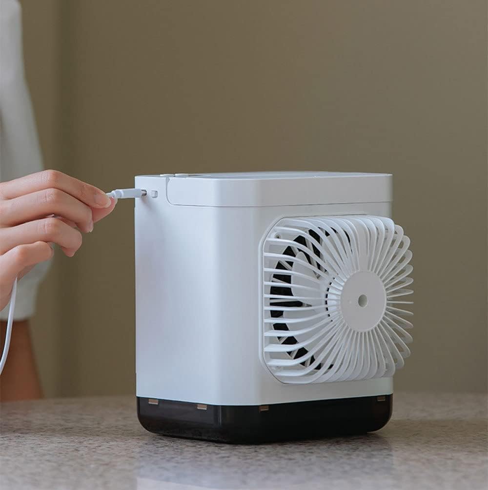 Portable Air Conditioner, Evaporative Air Cooler, Small Cooling Fan, 3 Speeds, 2000mAh Battery Powered & USB Rechargeable Mini Air Conditioner for Room Camping Car Office (Color : Yellow)