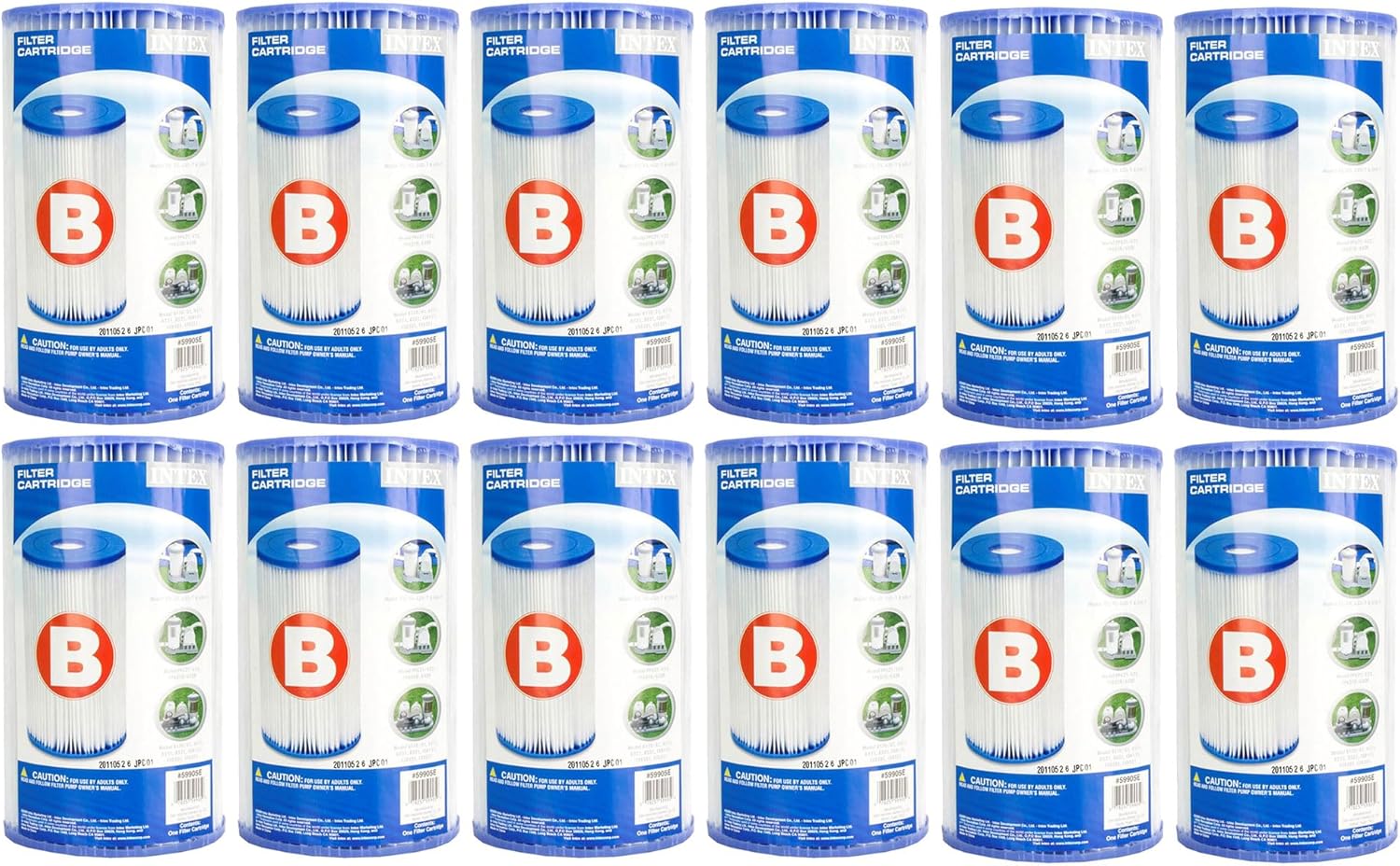 Intex Pool Easy Set Type B Replacement Filter Pump Cartridge (12 Pack) | 29005E