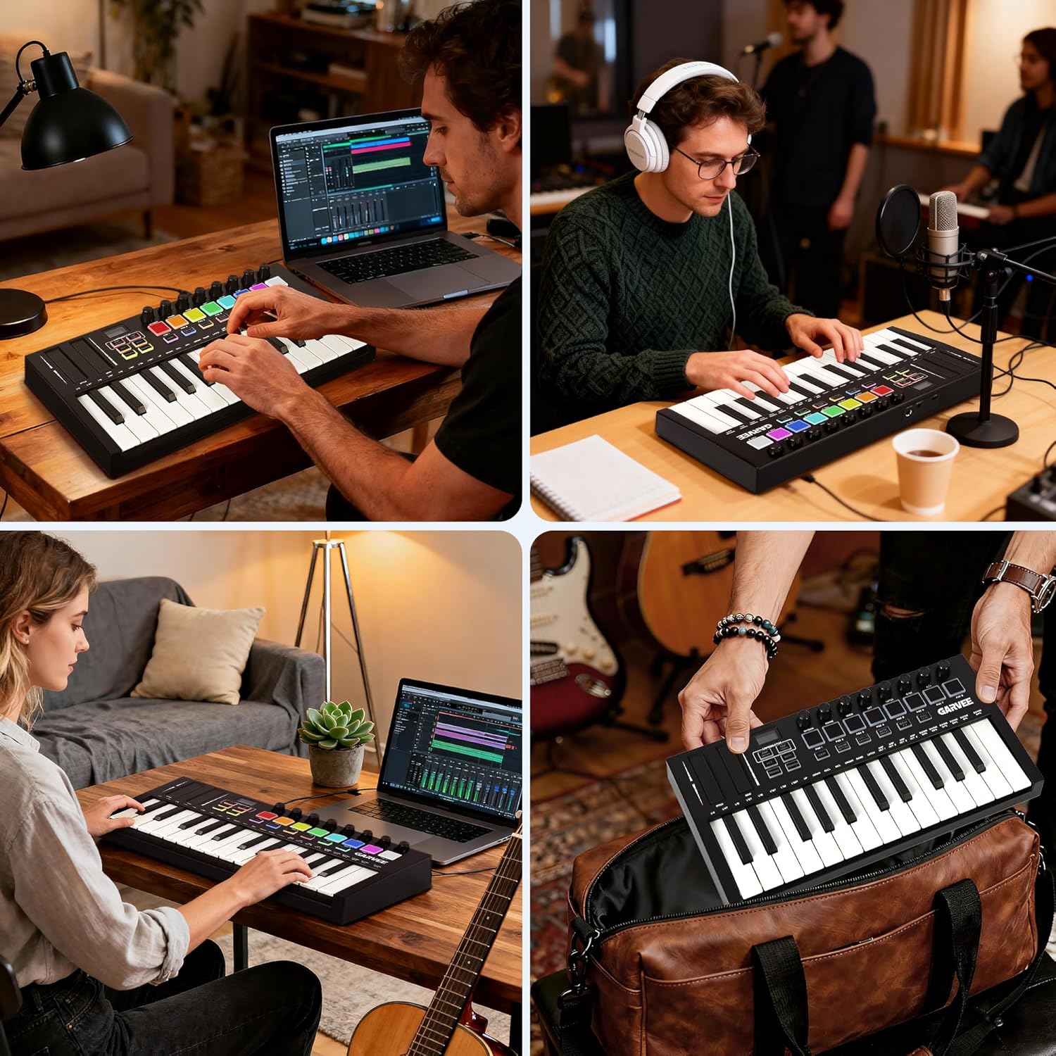25 Key MIDI Keyboard Controller - Bluetooth/USB DAW Integration with 8 Drum Pads & 8 Knobs, OLED Display, Compact Portable Keyboard for Music Production