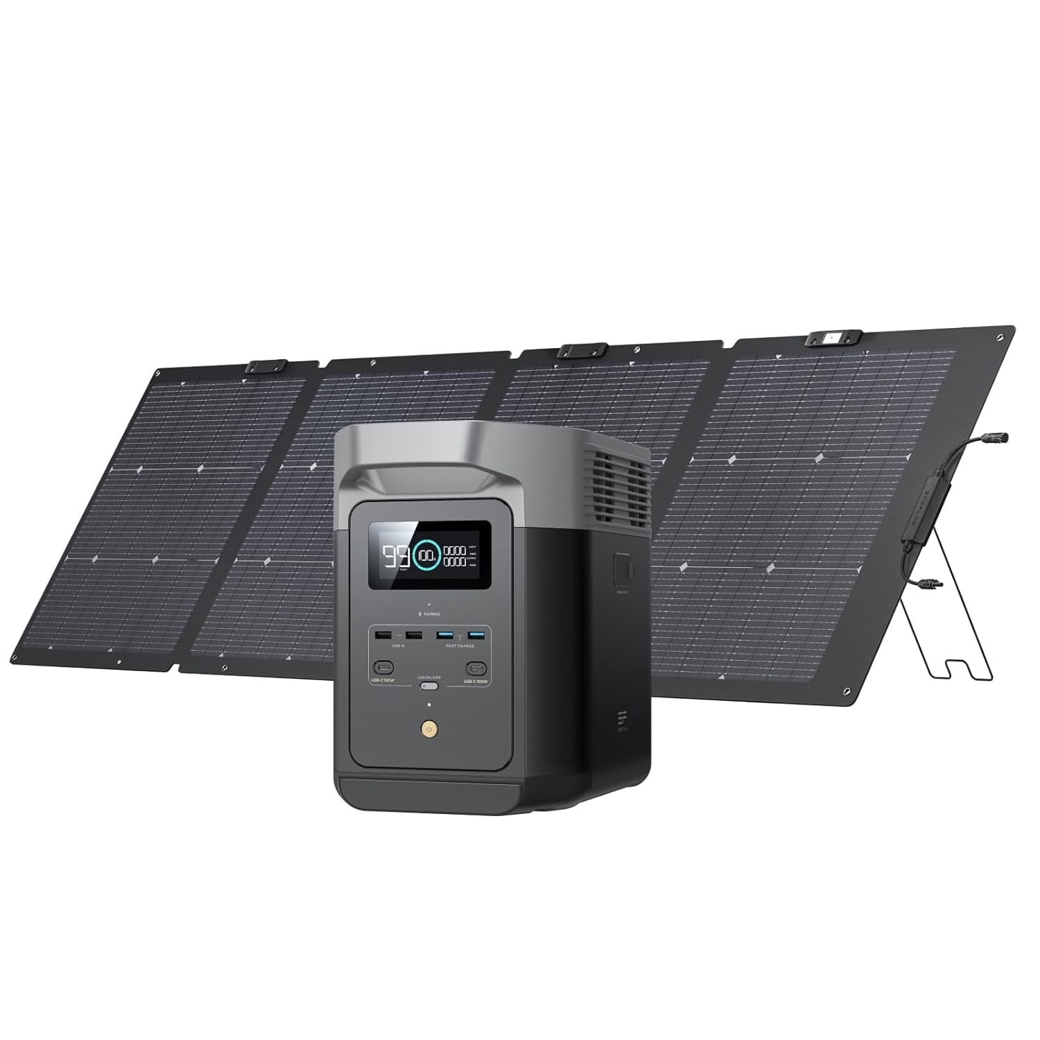 EF ECOFLOW Solar Generator DELTA 2 with 220W Solar Panel, 1024Wh LFP(LiFePO4) Battery, 1800W AC/100W USB-C Output, Fast Charging Portable Power Station for Home Backup Power, Camping & RVs