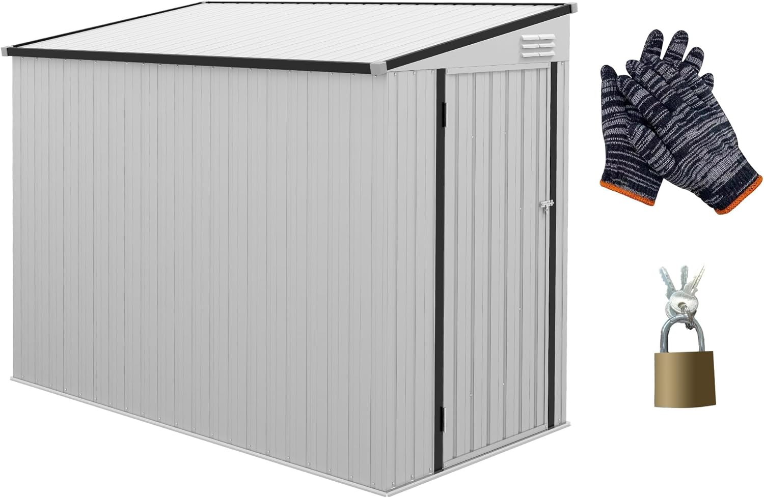4' x 7.7' Metal Outdoor Storage Shed, Lean to Storage Shed, Garden Tool Storage House with Lockable Door and 2 Air Vents for Backyard, Patio, Lawn, White