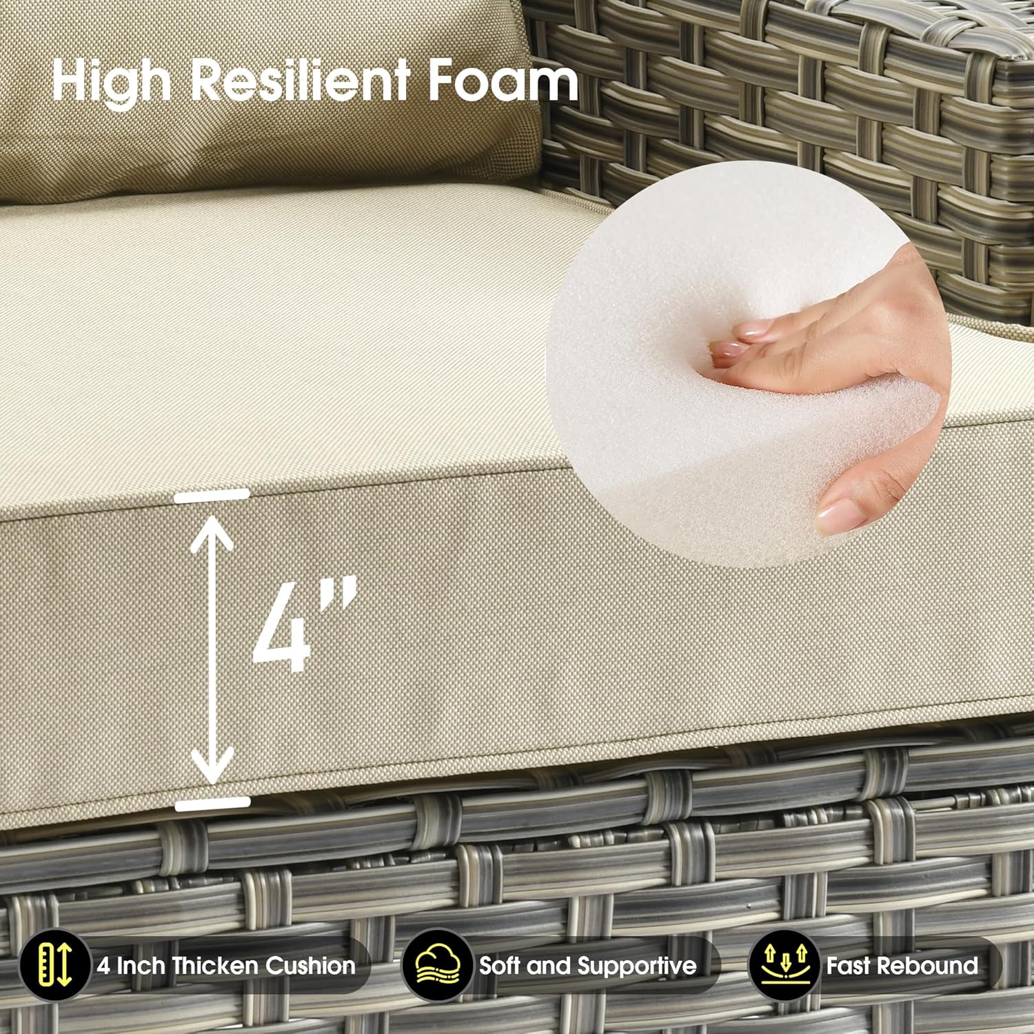 Rattan Patio Furniture Set with Fire Pit Table,9 Pieces Outdoor Sectional with Swivel Chairs Ottoman,Out Door Furniture Conversation Set,Beige