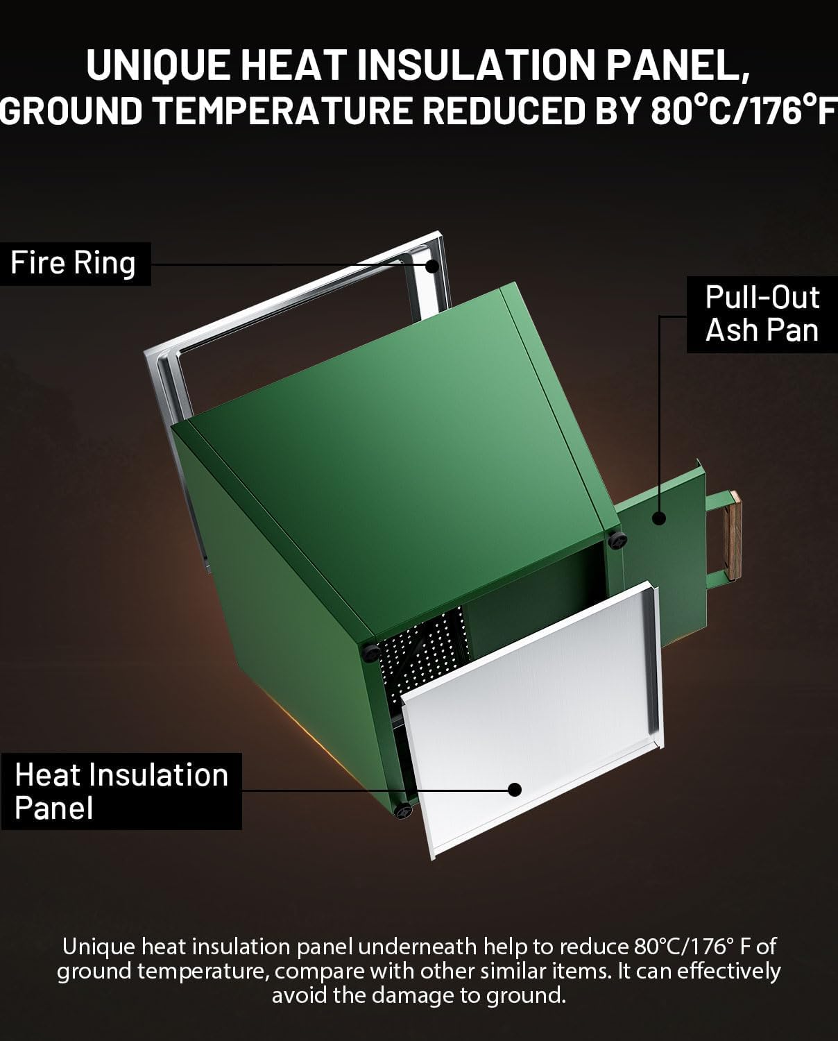 Smokeless Fire Pit, Portable Outdoor Firepits 35 inch, Carry Handle for Backyard Patio Camping Bonfire, Stainless Steel,Cyberpit One, Ideal for 6+ People, Green