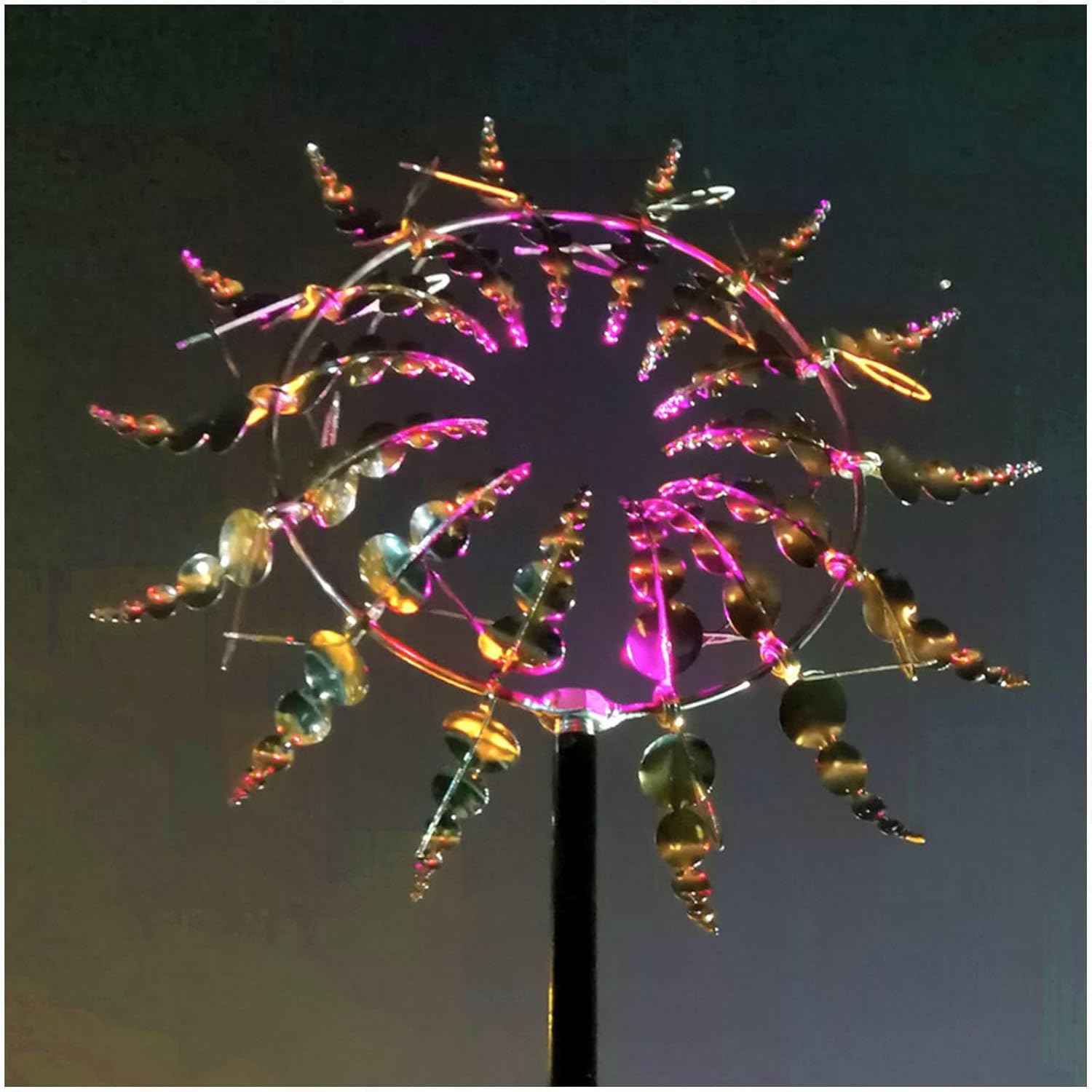Solar Magical Metal Windmill, Wind Powered Kinetic Sculpture 3D Wind Spinner, 13.4 x 71in Yard Metal Wind Spinner,Gold