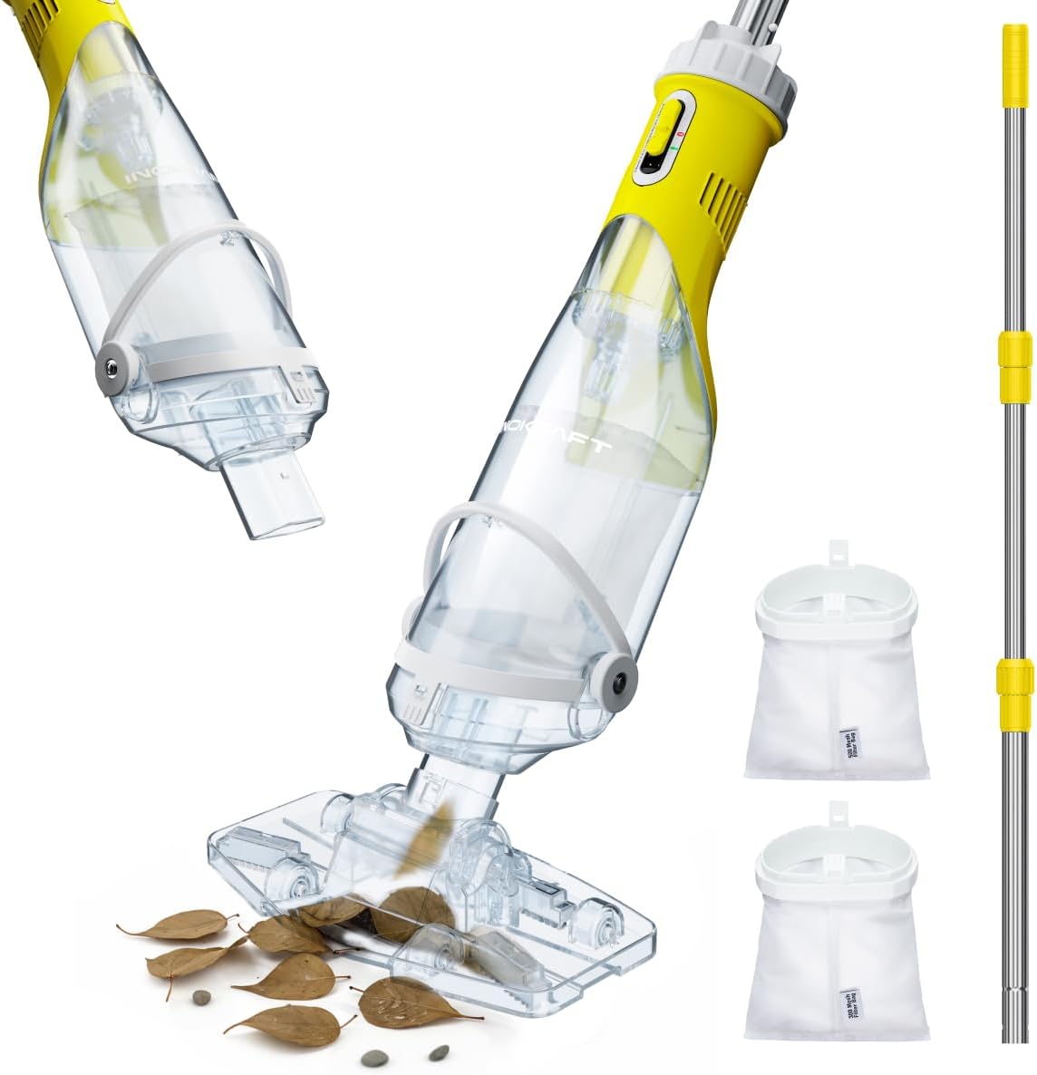 InoKraft Pool Vacuum for Above Ground Pool, Cordless Handheld Pool Vacuum for Inground Pools, Rechargeable Pool Cleaner with Powerful Suction up to 18.5 gallons/min, Ideal for Leaves, Debris, Yellow