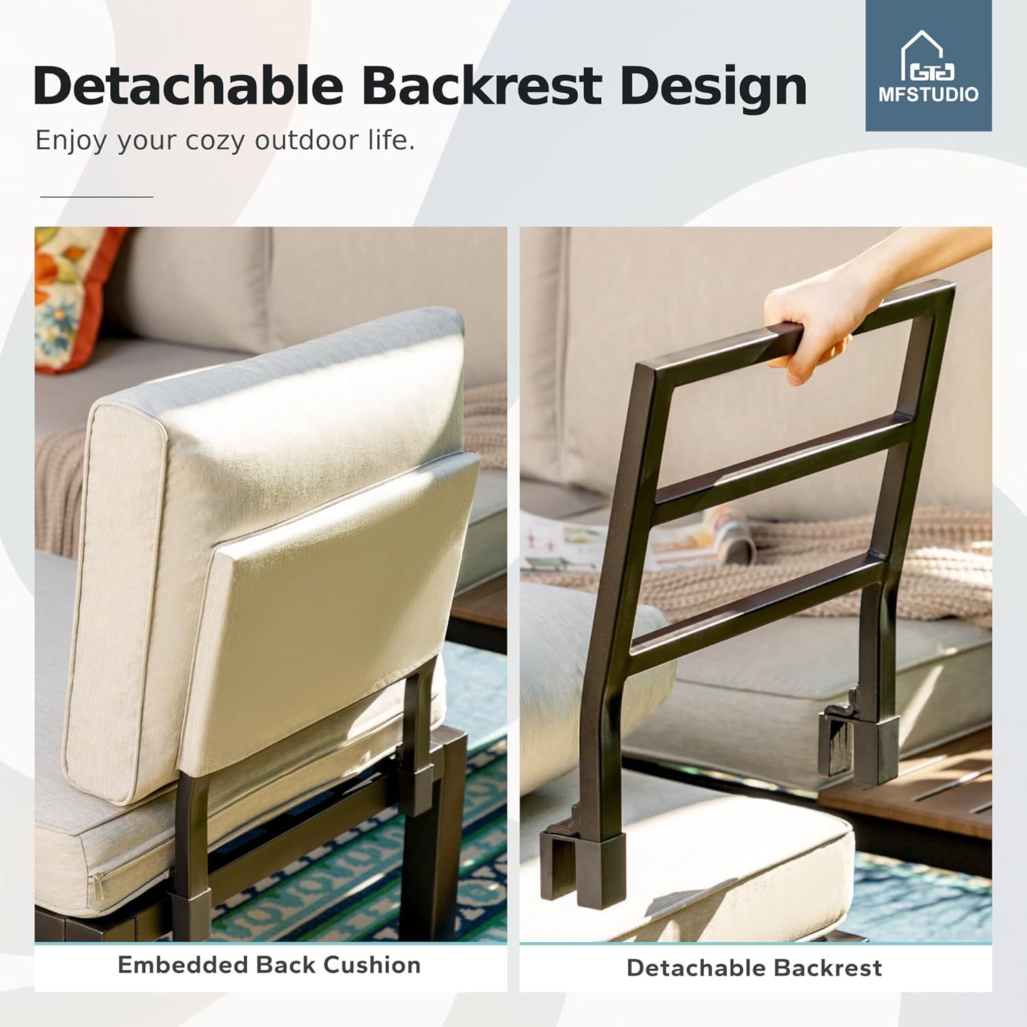 MFSTUDIO 6 Pieces Outdoor Patio Furniture Set with Fire Pit Table, Metal Outdoor Sectional Sofa Conversation Set for Backyard,Garden