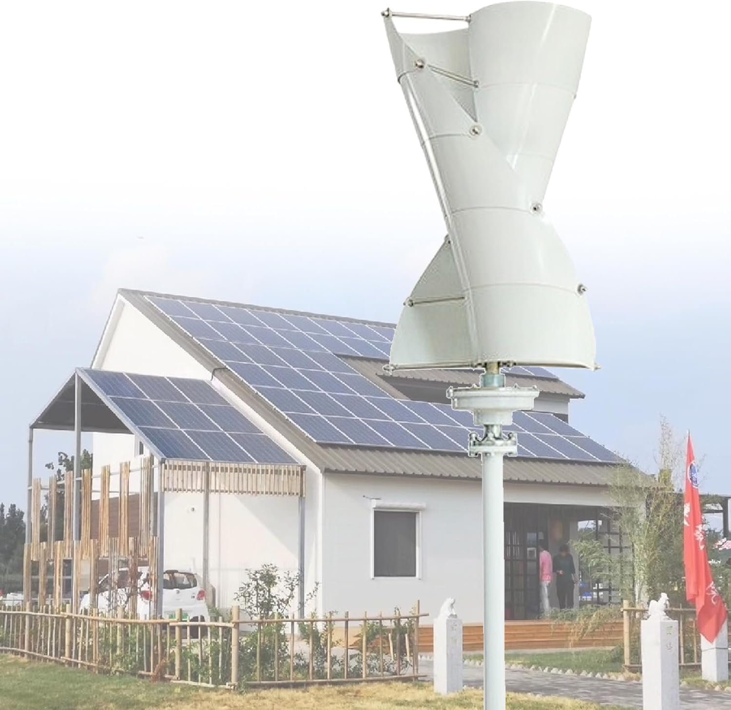 12V/24V/48V Aluminum Alloy Vertical Wind Turbine, 5000W 2 Blades Vertical Wind Turbine Generator, for Boats, Terraces, Cabins or Street Lights,12V