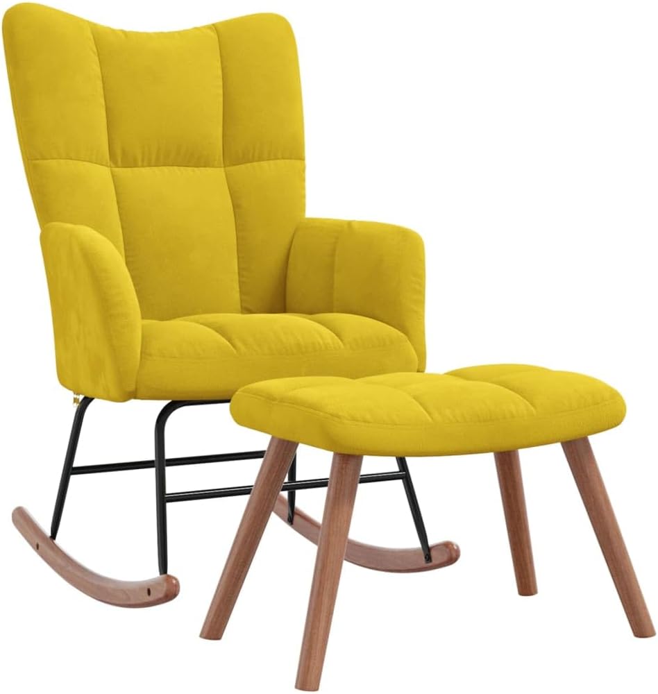 Rocking Chair with a Stool Mustard Yellow Velvet,Modern Rocking Accent Chair with Matching Stool Soft Velvet Upholstery Furniture & Accessories